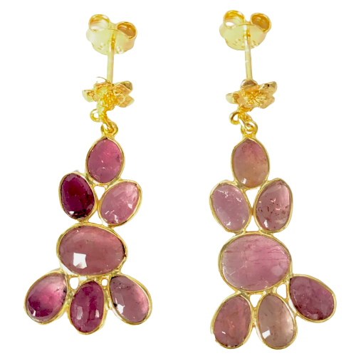 Natural Pink Tourmaline Gemstone 925 Sterling Silver Statement Earrings For Women Gift For Her