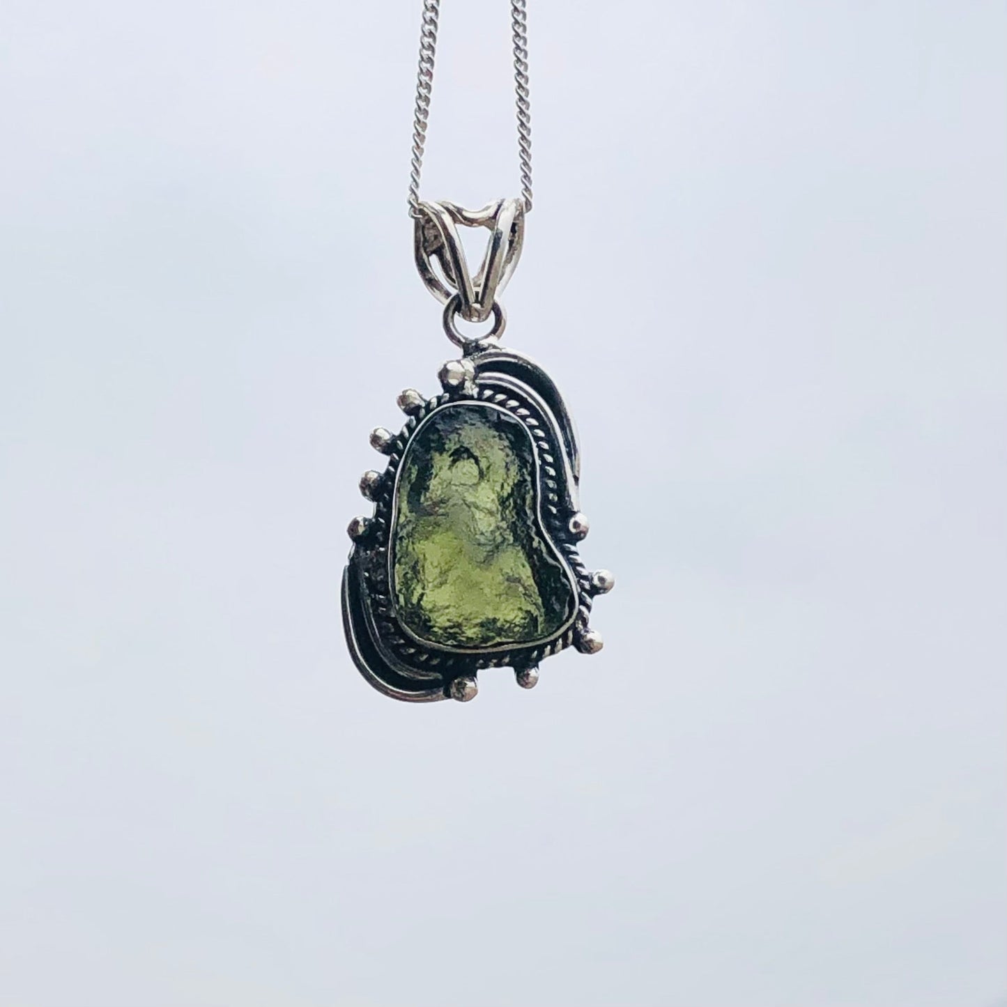 925 Sterling Silver Authentic Czech Republic Moldavite Gemstone Pendant