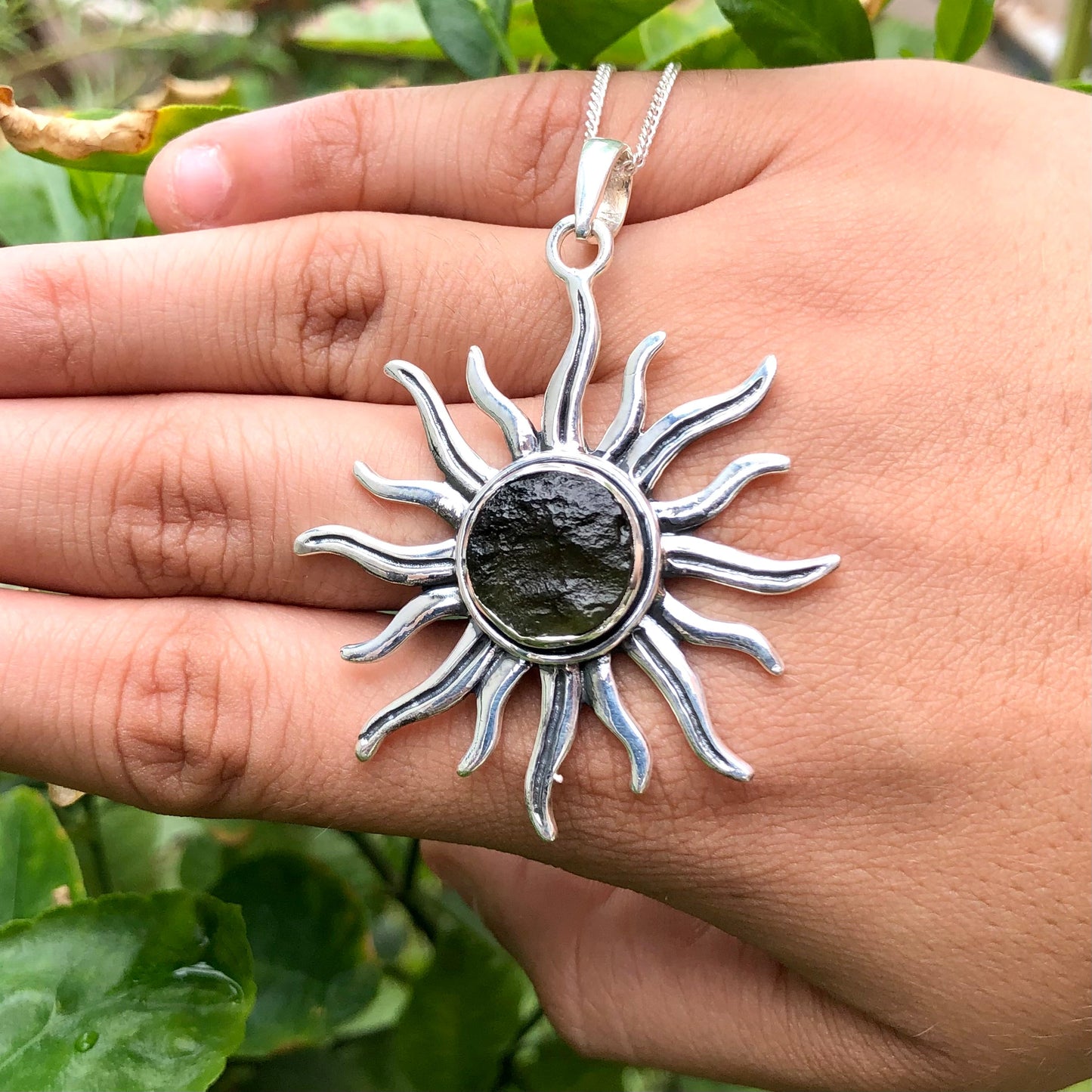 Sterling Silver Czech Republic Moldavite Gemstone Pendant