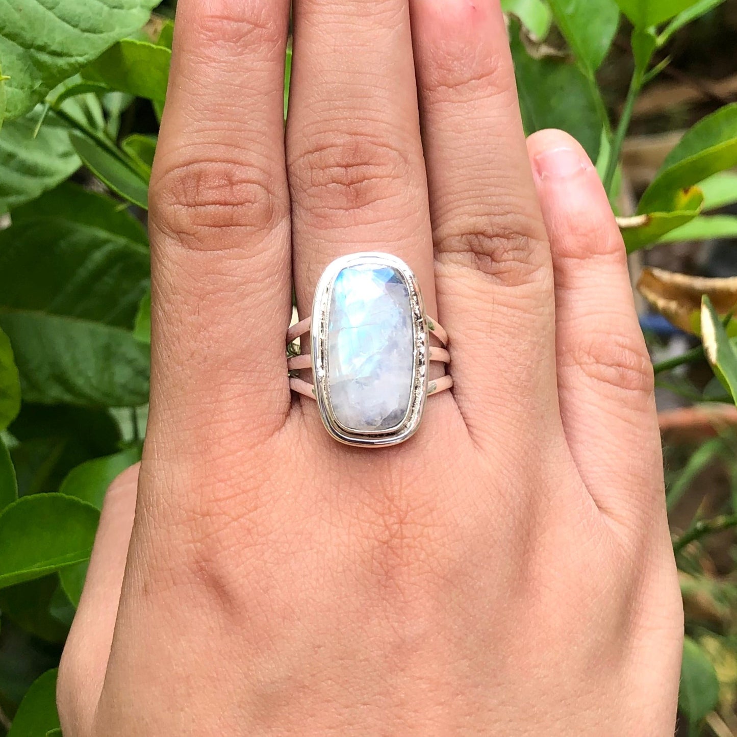 925 Sterling Silver Rainbow Moonstone Gemstone Women's Ring Gift For Her