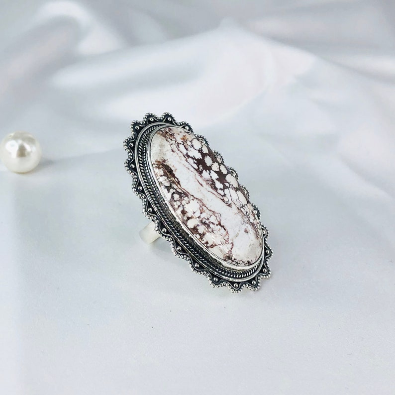 925 Sterling Silver Natural Wild Horse Gemstone Statement Ring For Women
