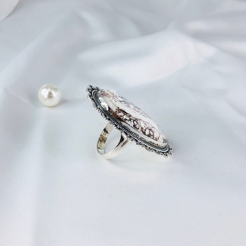 925 Sterling Silver Natural Wild Horse Gemstone Statement Ring For Women