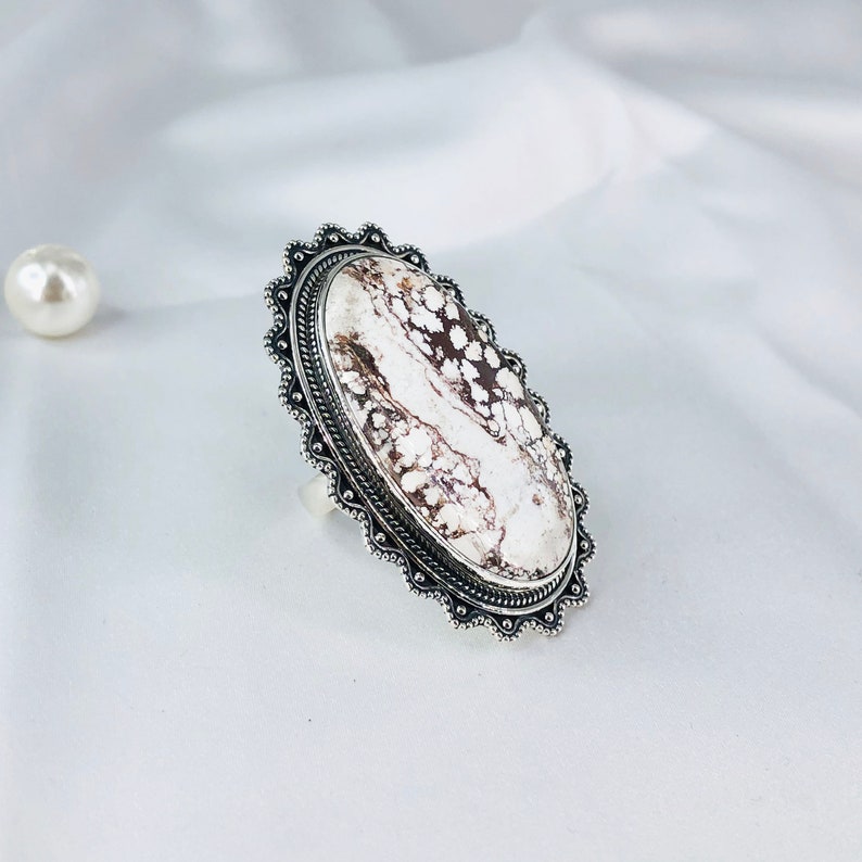 925 Sterling Silver Natural Wild Horse Gemstone Statement Ring For Women