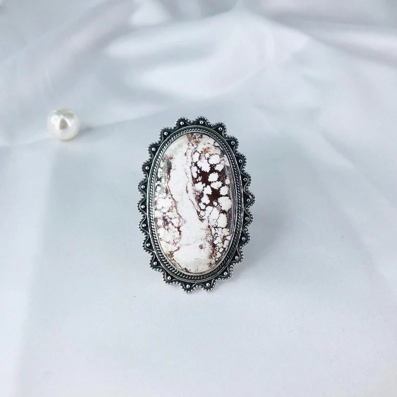 925 Sterling Silver Natural Wild Horse Gemstone Statement Ring For Women