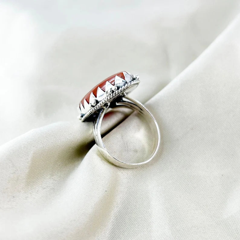 Natural Carnelian Gemstone 925 Sterling Silver Statement Ring Gift For Her