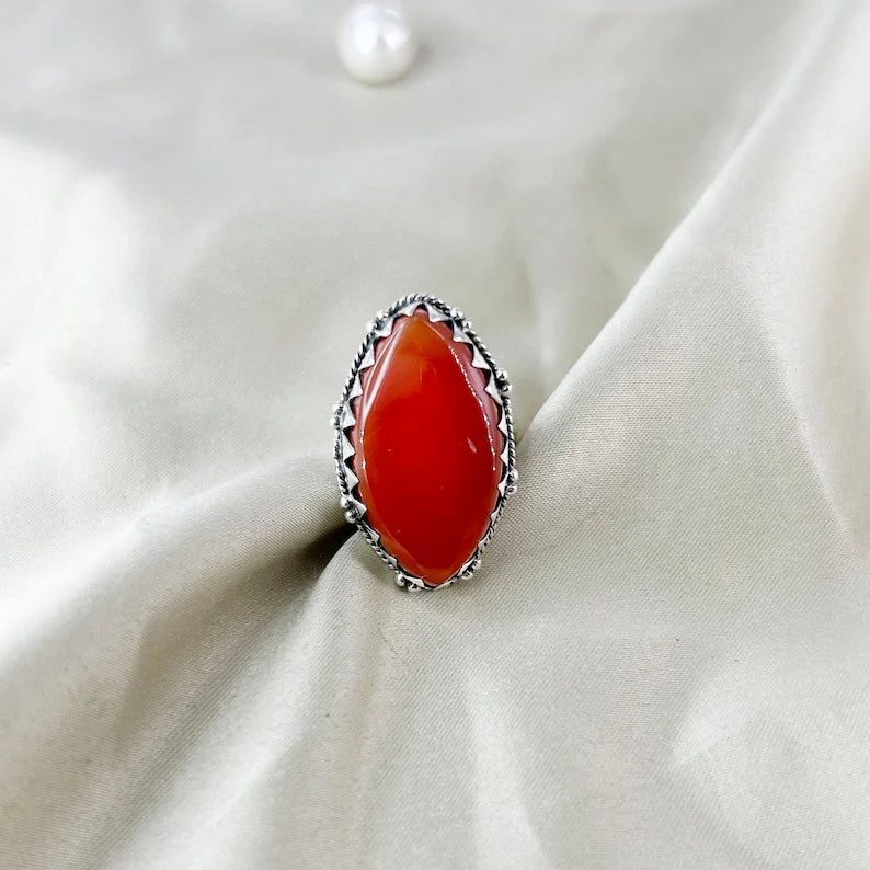 Natural Carnelian Gemstone 925 Sterling Silver Statement Ring Gift For Her