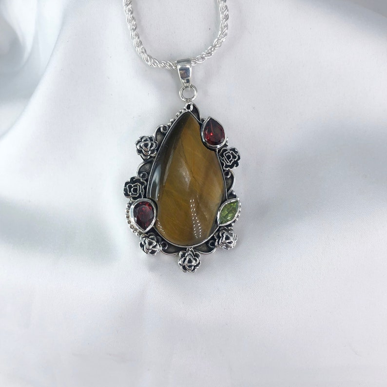Tiger's Eye Gemstone Pendant Multi Stone Women's Statement Pendant Gift For Her
