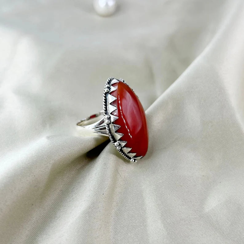 Natural Carnelian Gemstone 925 Sterling Silver Statement Ring Gift For Her