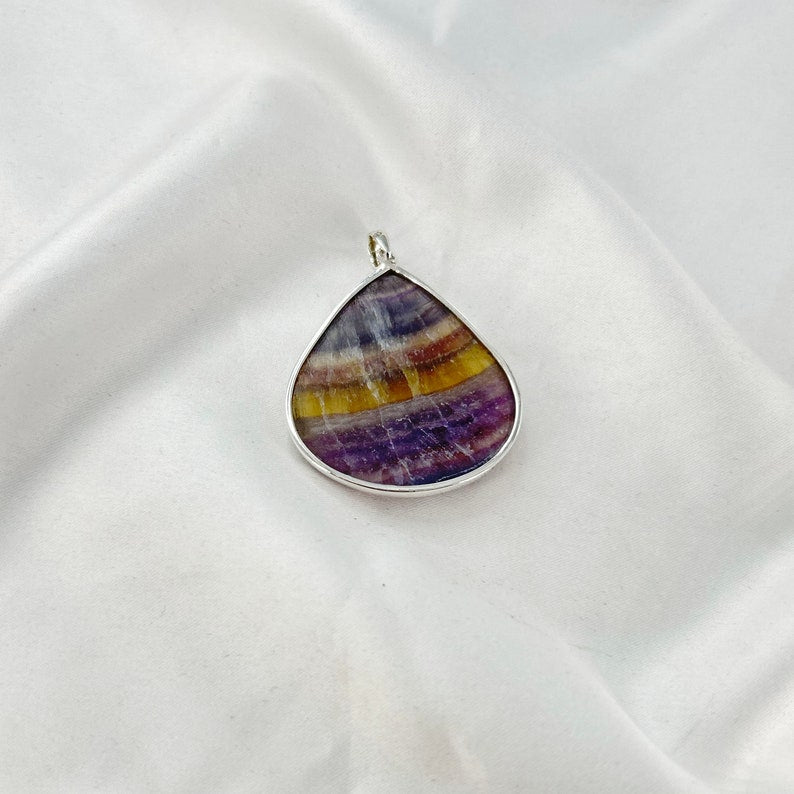 Unique Rainbow Fluorite Gemstone 925 Sterling Silver Women's Pendant