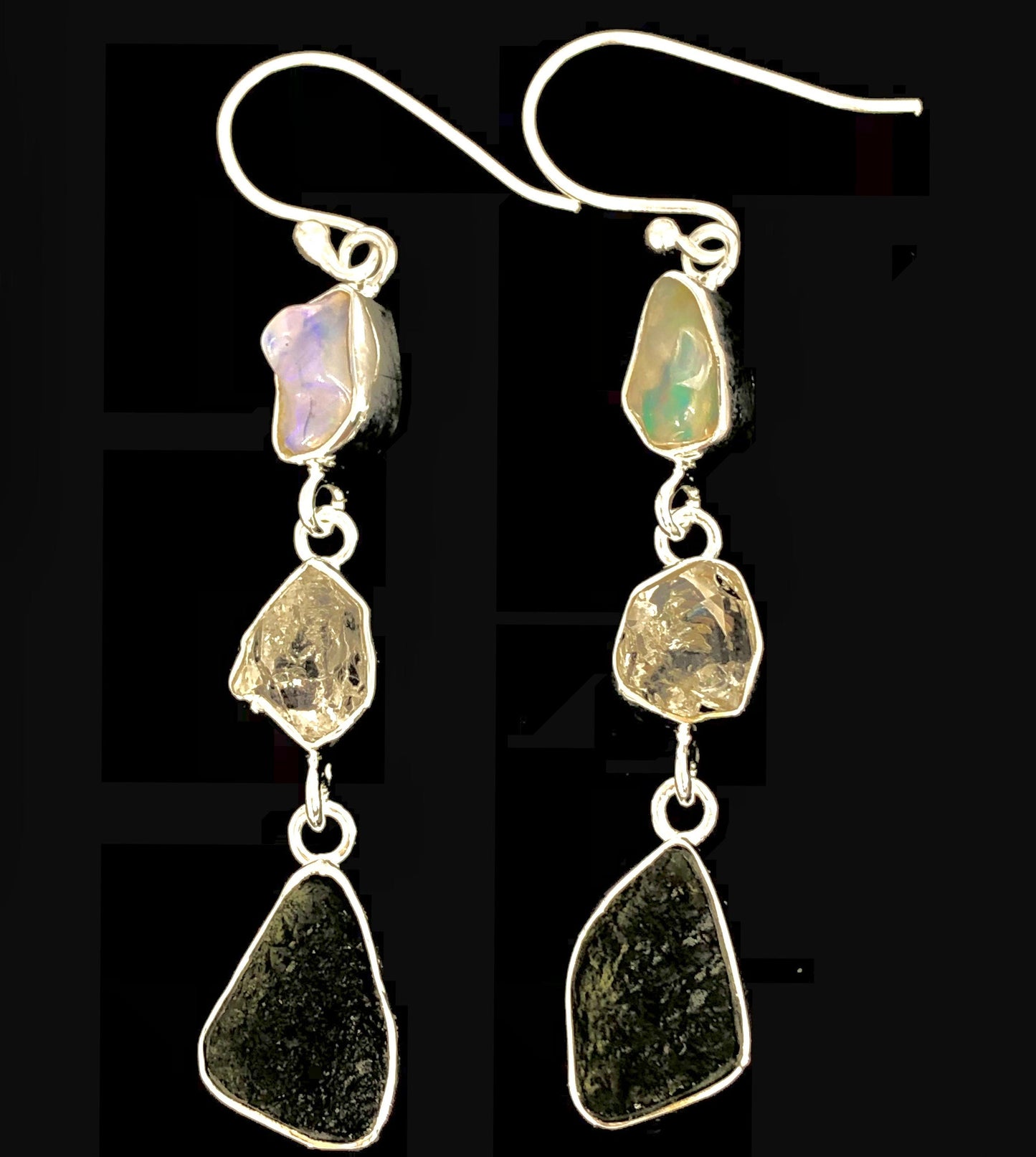 925 Sterling Silver Czech Moldavite Earrings Jewelry Rough Herkimer Diamond And Opal Women's Earrings