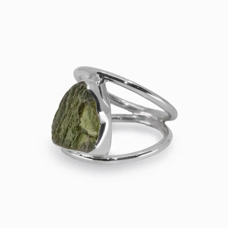 925 Sterling Silver Authentic Czech Republic Moldavite Gemstone Womens Ring Gift For Her