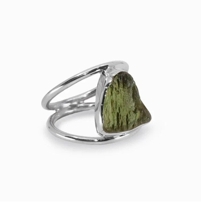 925 Sterling Silver Authentic Czech Republic Moldavite Gemstone Womens Ring Gift For Her