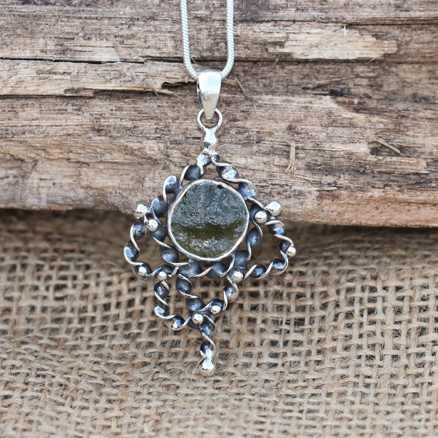 925 Sterling Silver Genuine Moldavite Gemstone Pendant Gift For Her