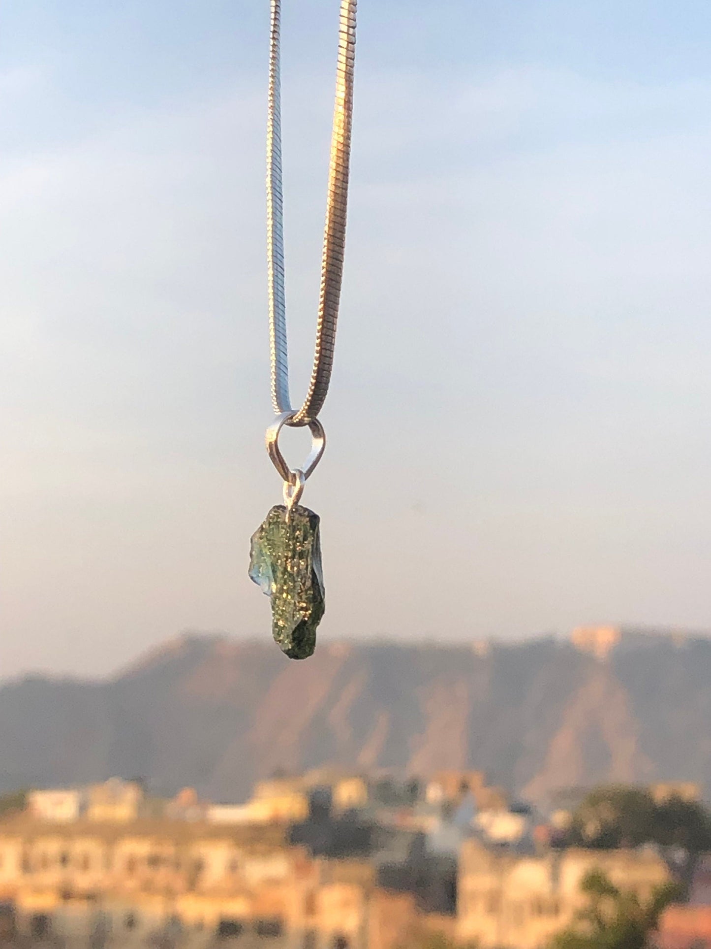 Raw Authentic Moldavite Gemstone 925 Sterling Silver Pendant Jewelry