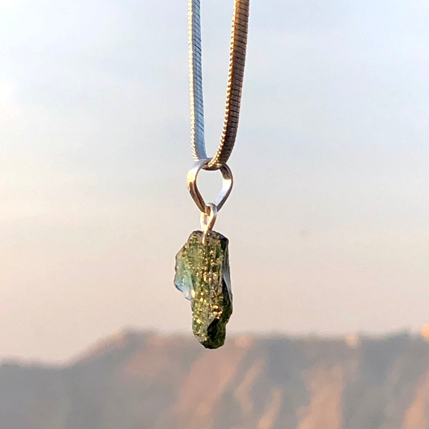 Raw Authentic Moldavite Gemstone 925 Sterling Silver Pendant Jewelry