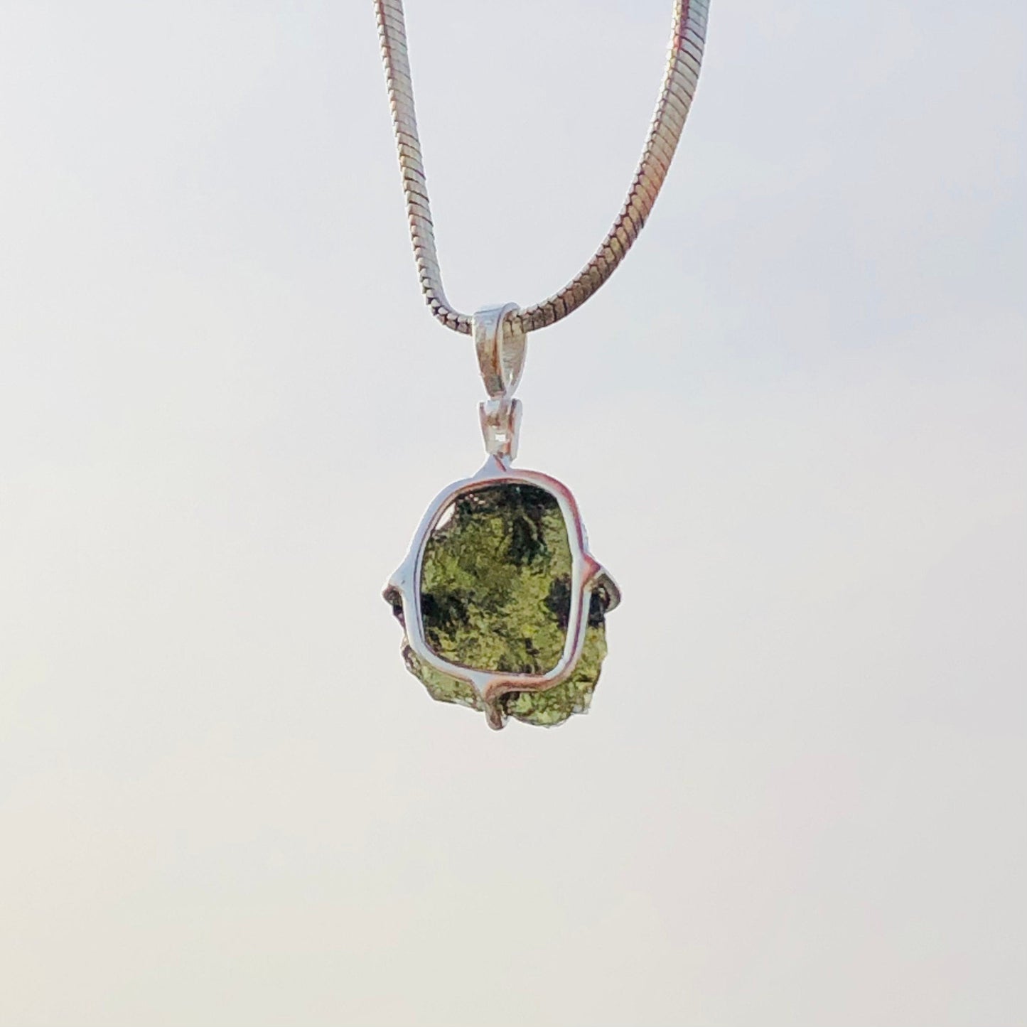 925 Sterling Silver Authentic Moldavite Gemstone Minimalist Pendant Gift For Her
