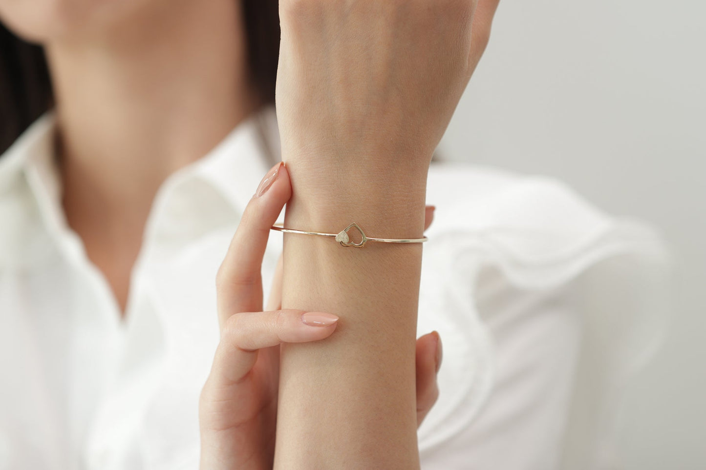 Round Heart Bangle 925 Sterling Silver Women Bangle