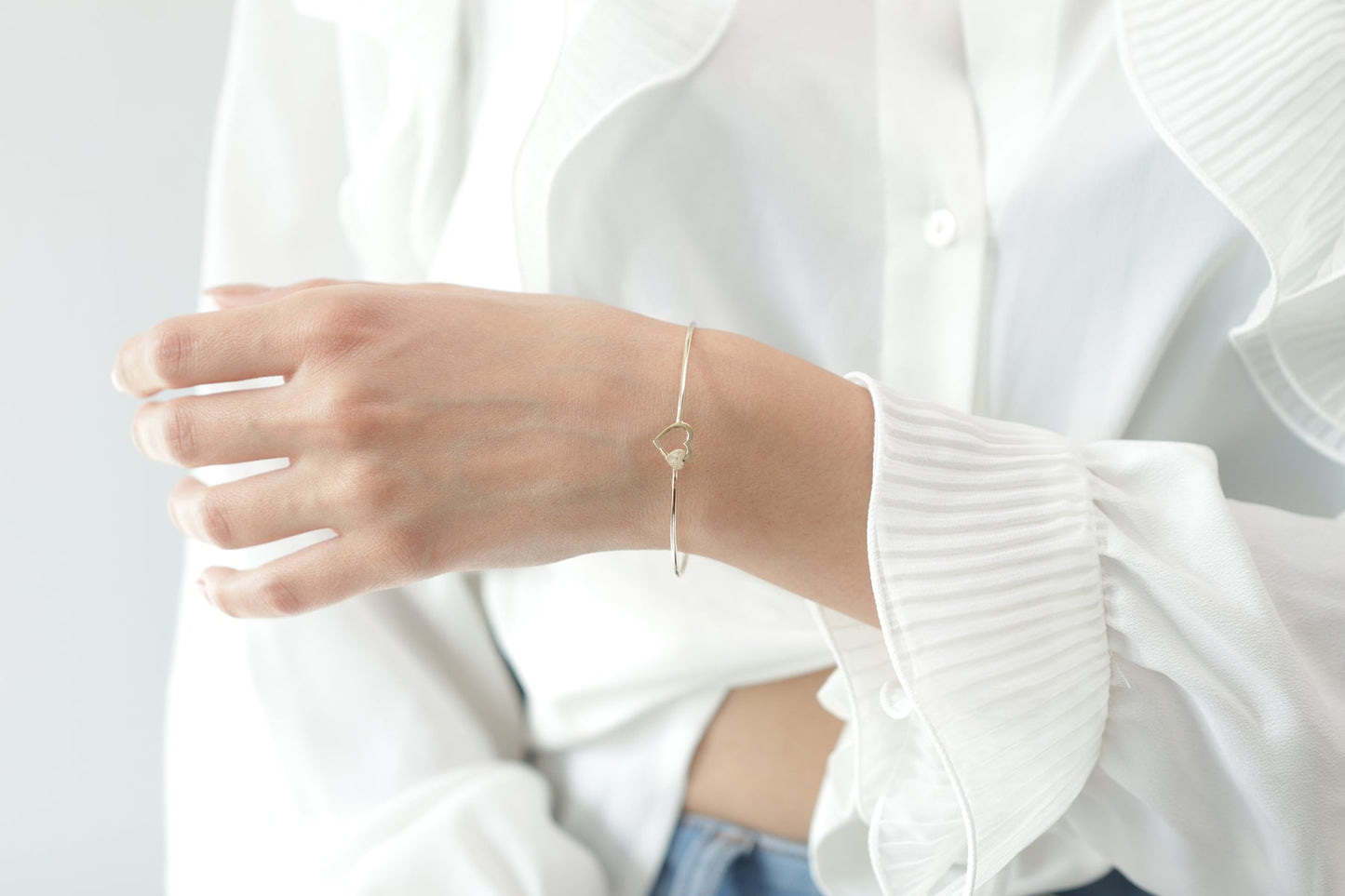 Round Heart Bangle 925 Sterling Silver Women Bangle