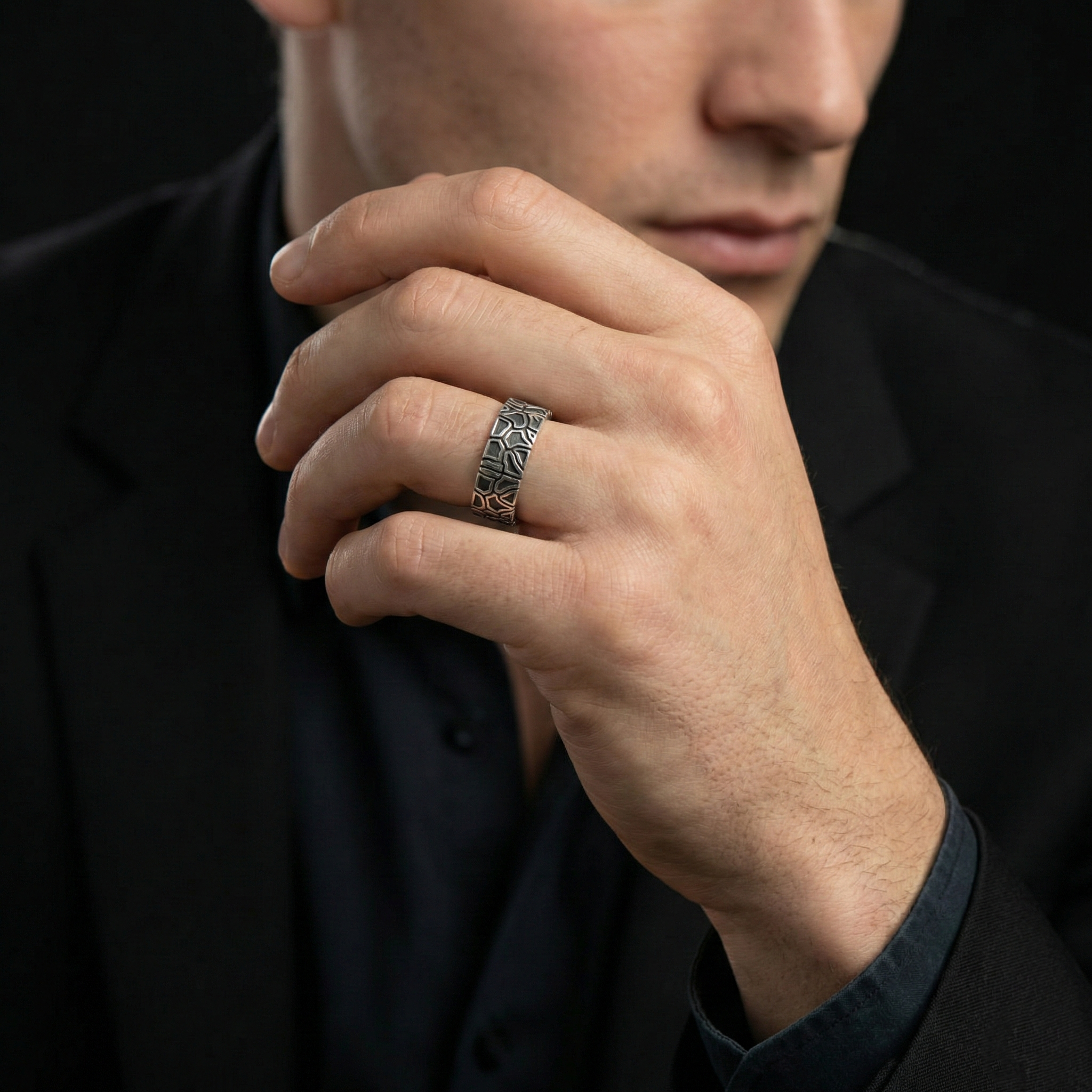 Abstract Mosaic Grid Band – 925 Sterling Silver