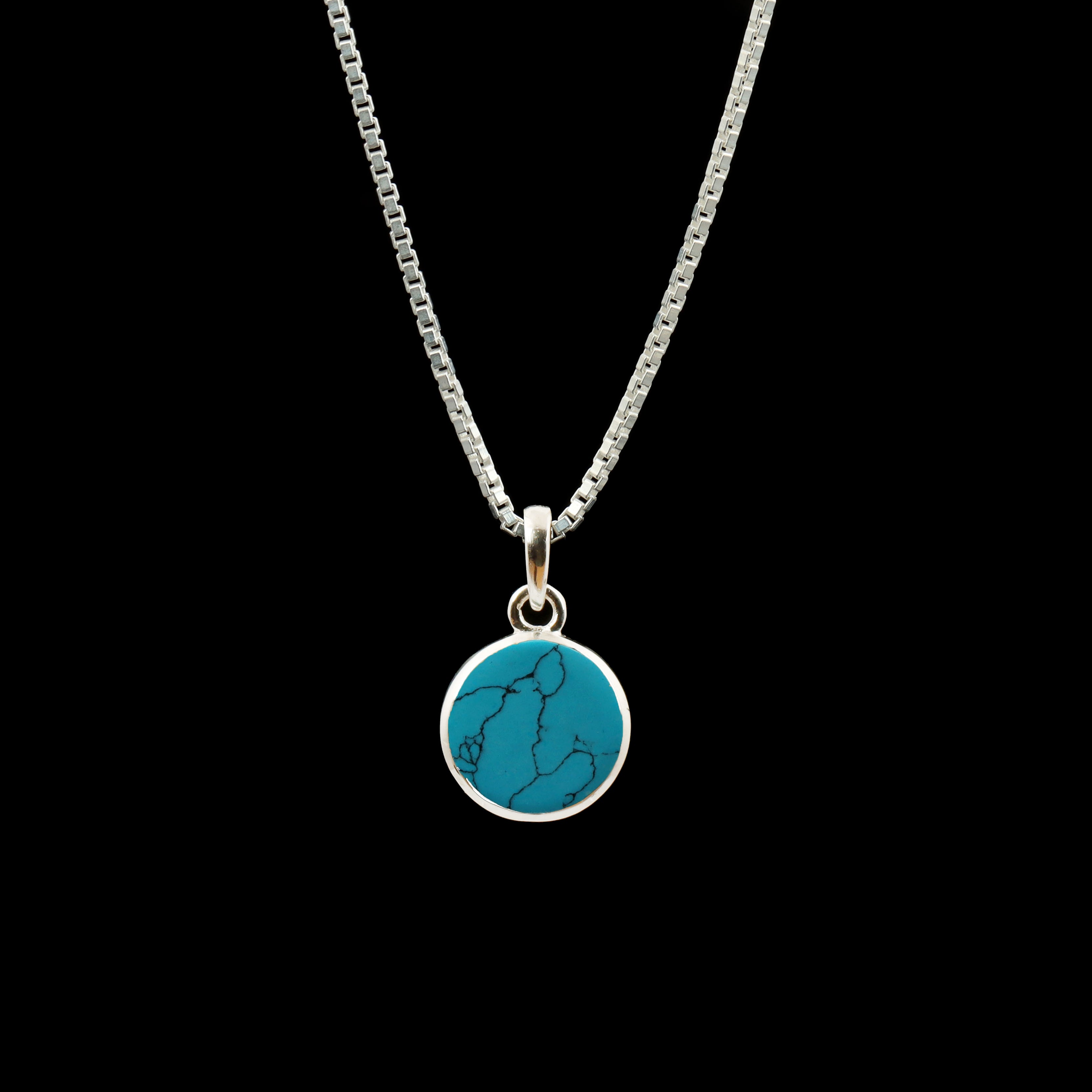 Abundant Turquoise Round Pendant – 925 Sterling Silver