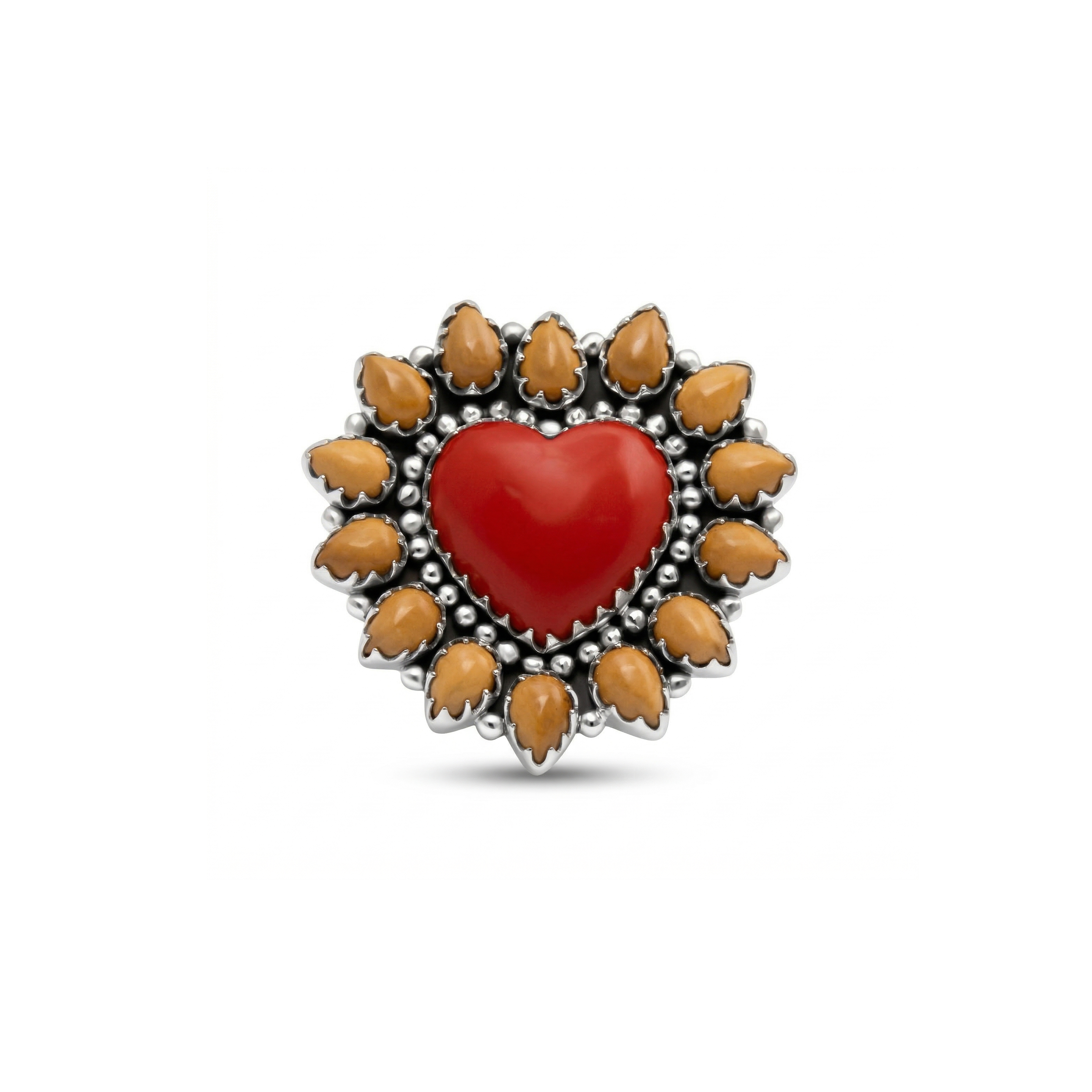 Flame Heart Red Coral & Spiny Oyster Statement Ring – 925 Sterling Silver