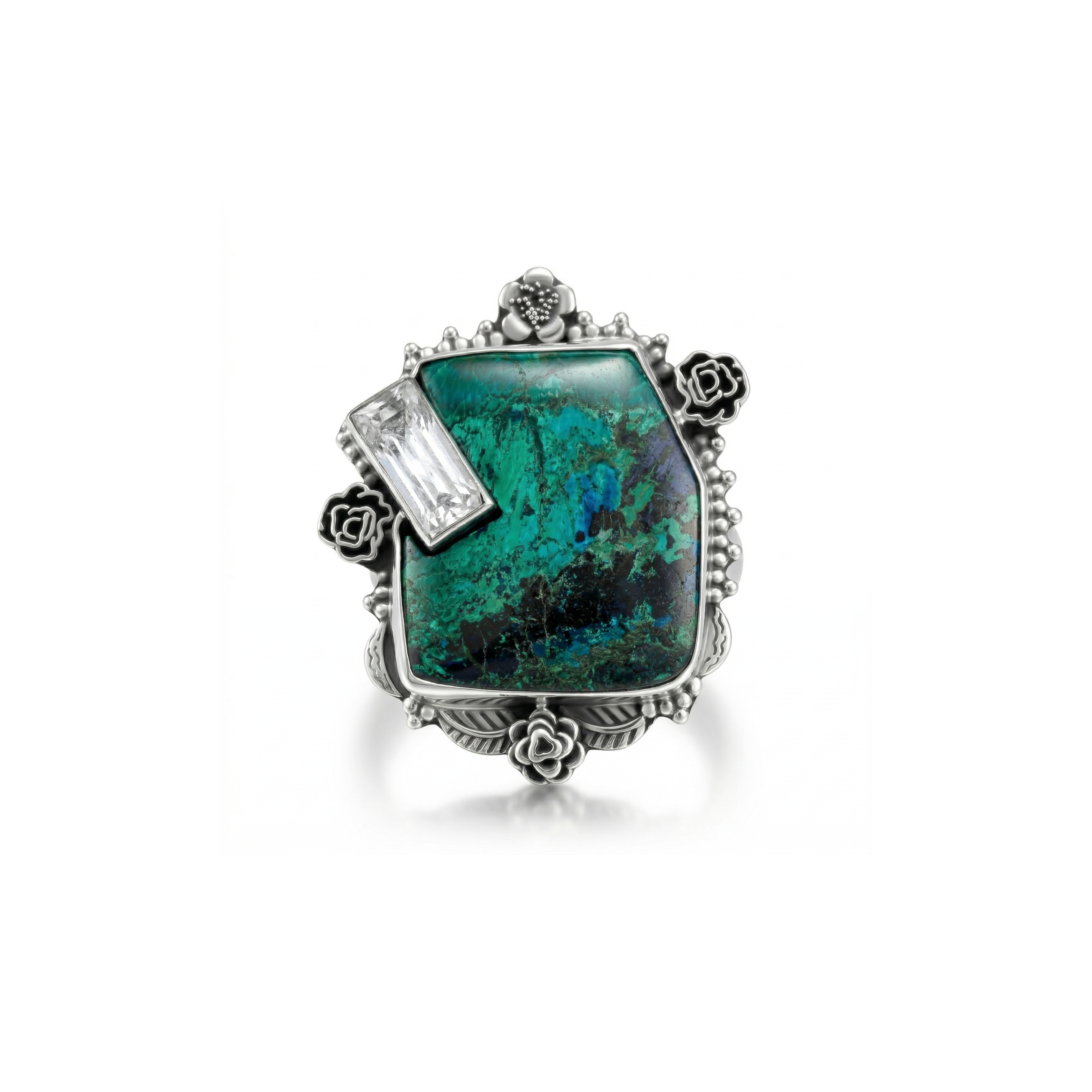 Ocean Prism Chrysocolla Statement Ring – 925 Sterling Silver