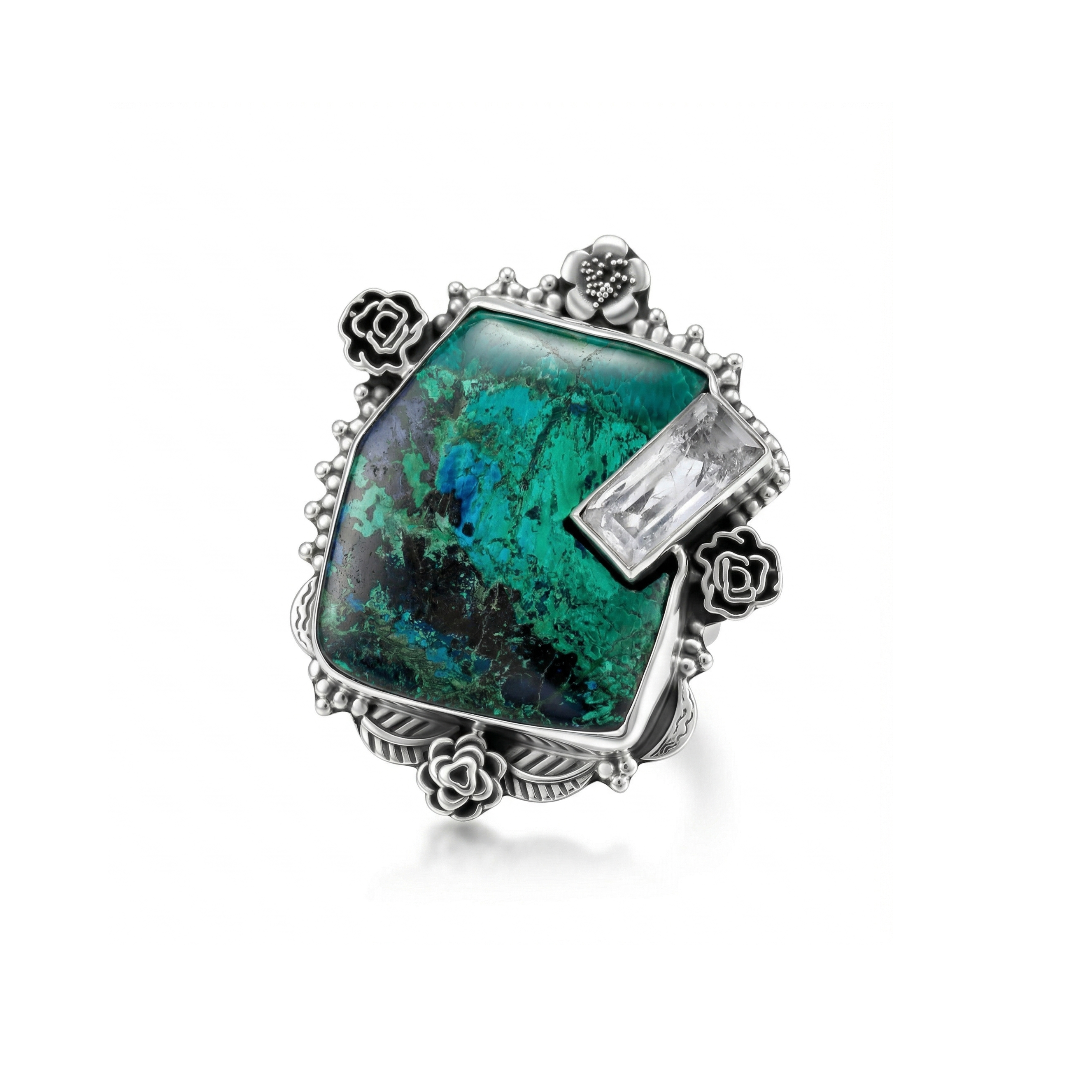 Ocean Prism Chrysocolla Statement Ring – 925 Sterling Silver