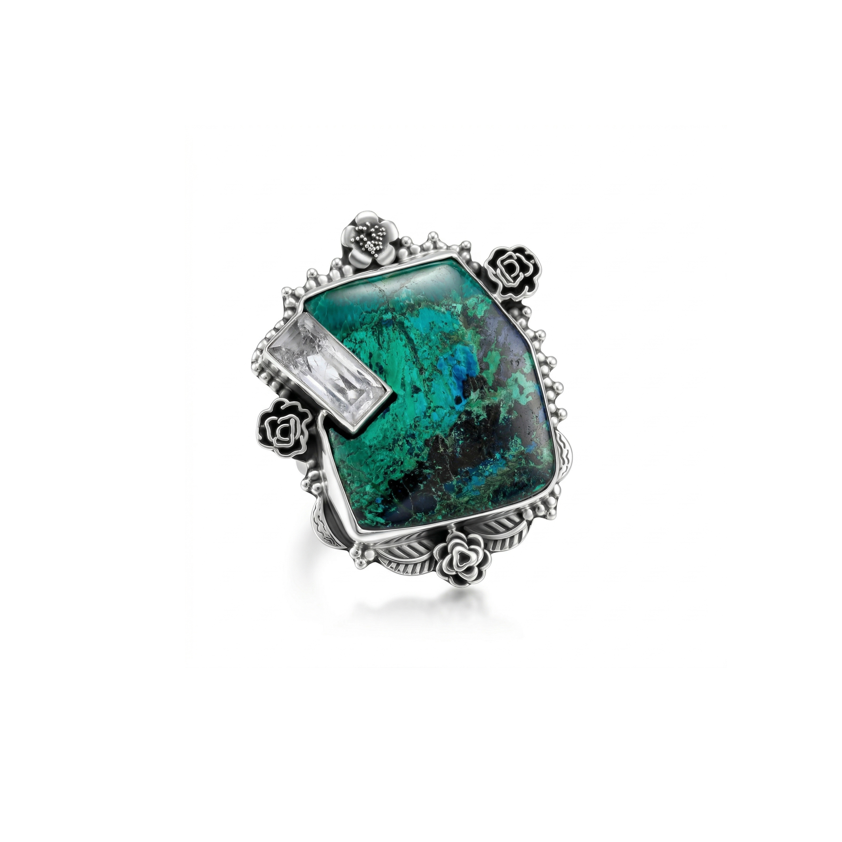 Ocean Prism Chrysocolla Statement Ring – 925 Sterling Silver