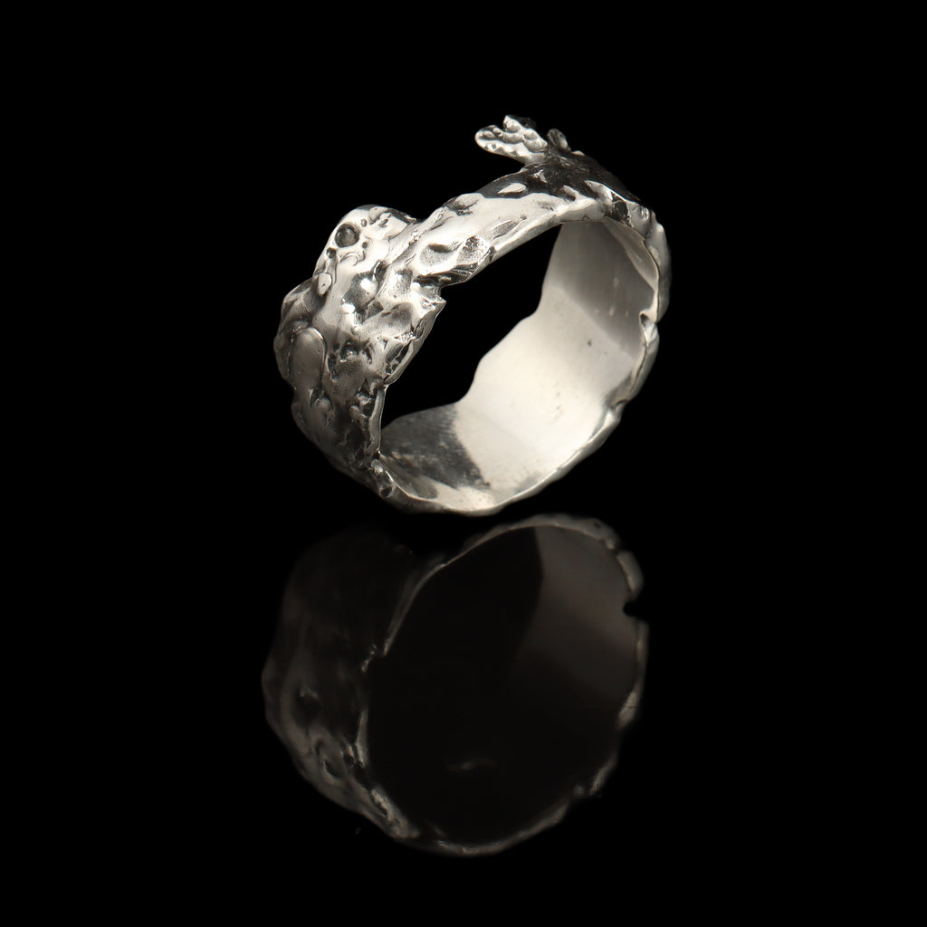 925 Sterling Silver Oxidized Skull Ring | Gothic Textured Open Statement Band