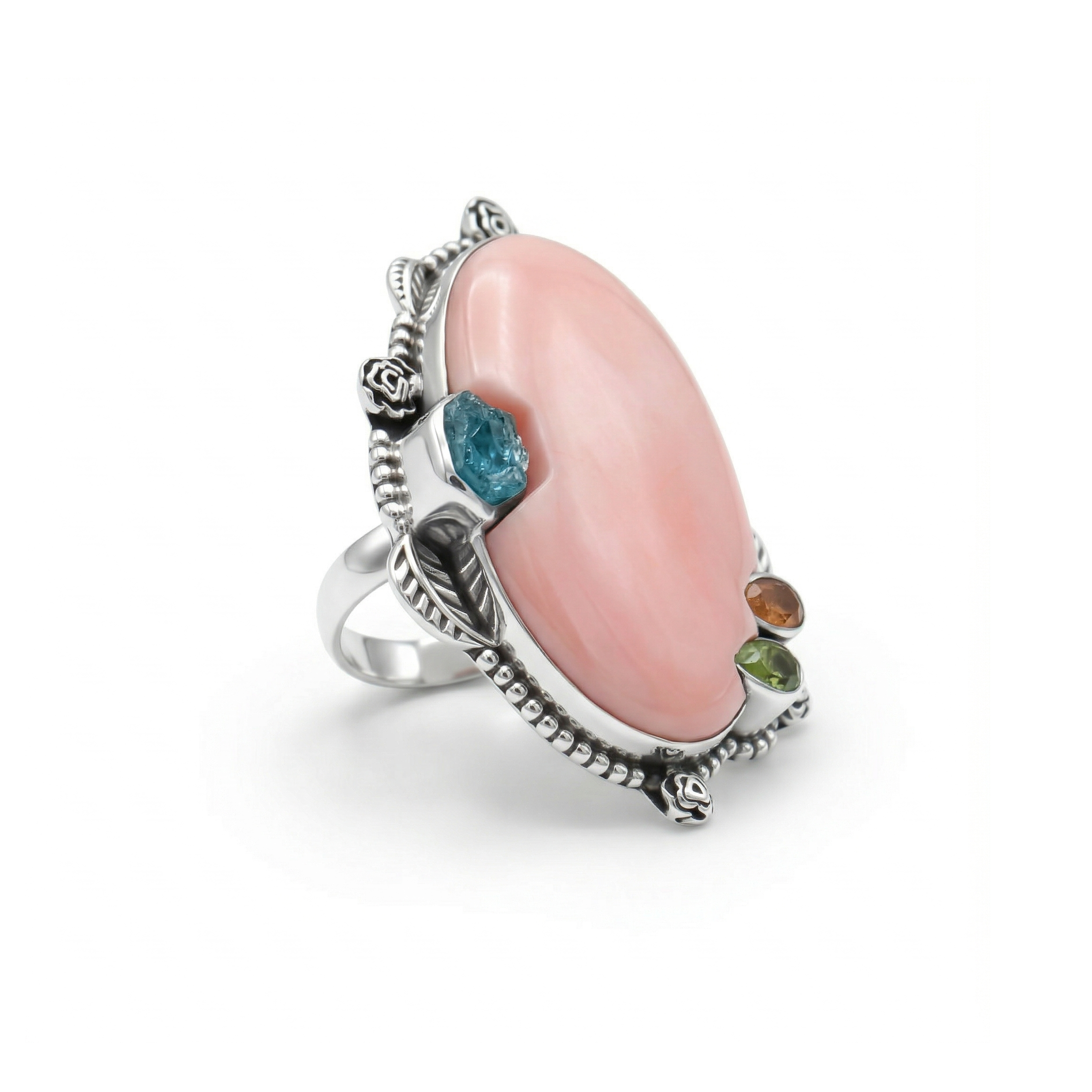 Blush Aura Pink Opal Multi-Stone Statement Ring – 925 Sterling Silver