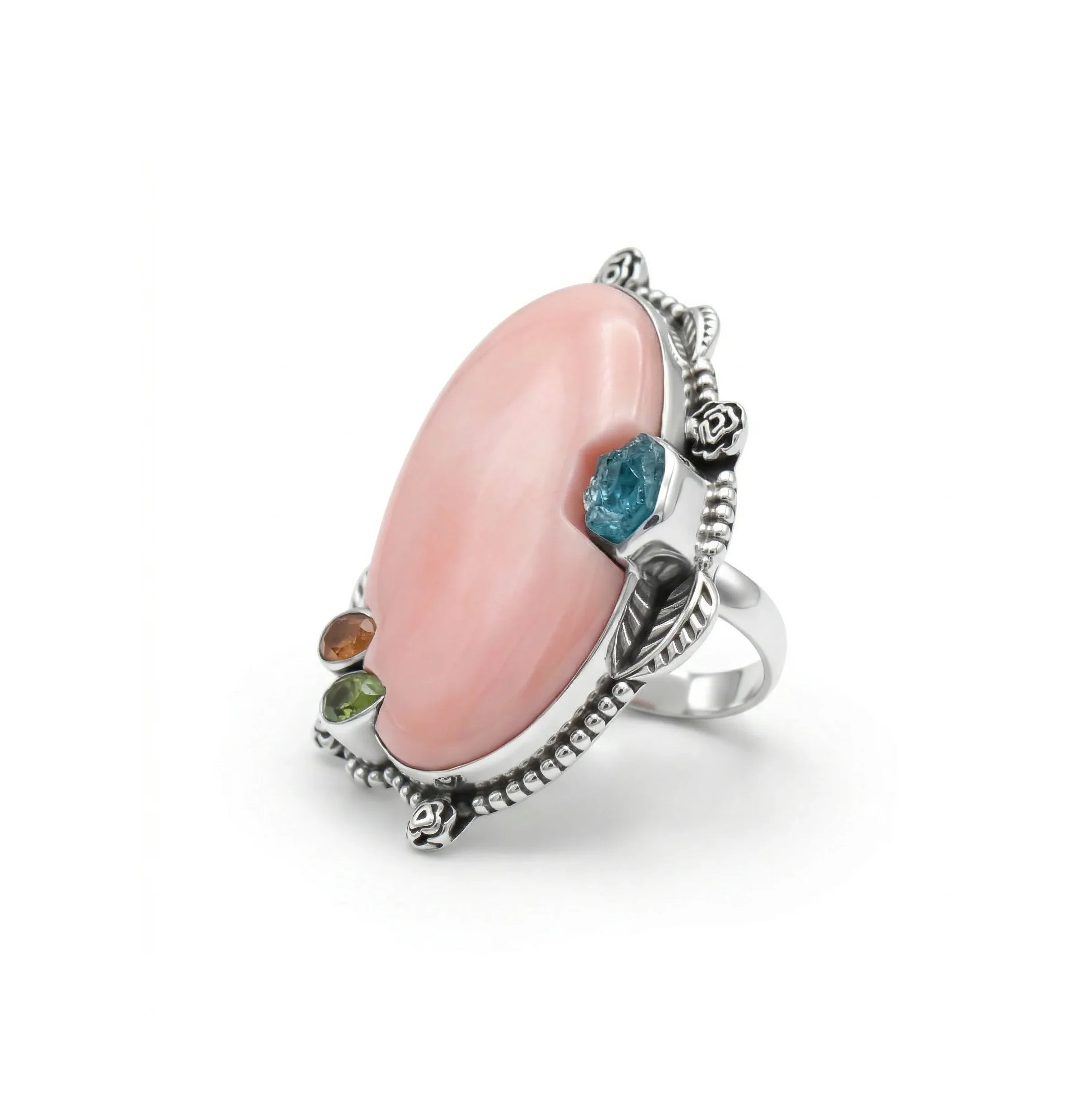 Blush Aura Pink Opal Multi-Stone Statement Ring – 925 Sterling Silver