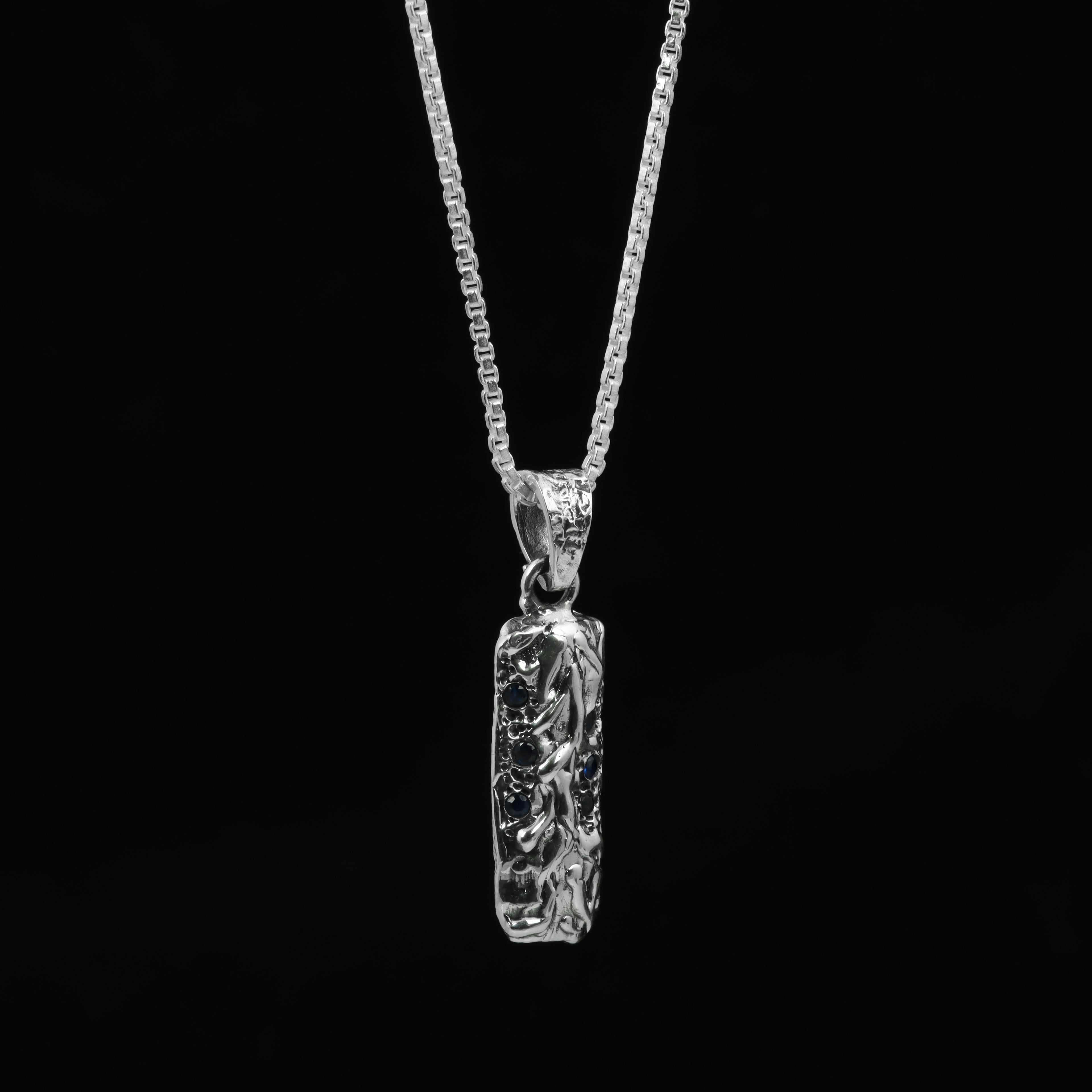 Blue Sapphire Sculpted Bar Pendant – 925 Sterling Silver