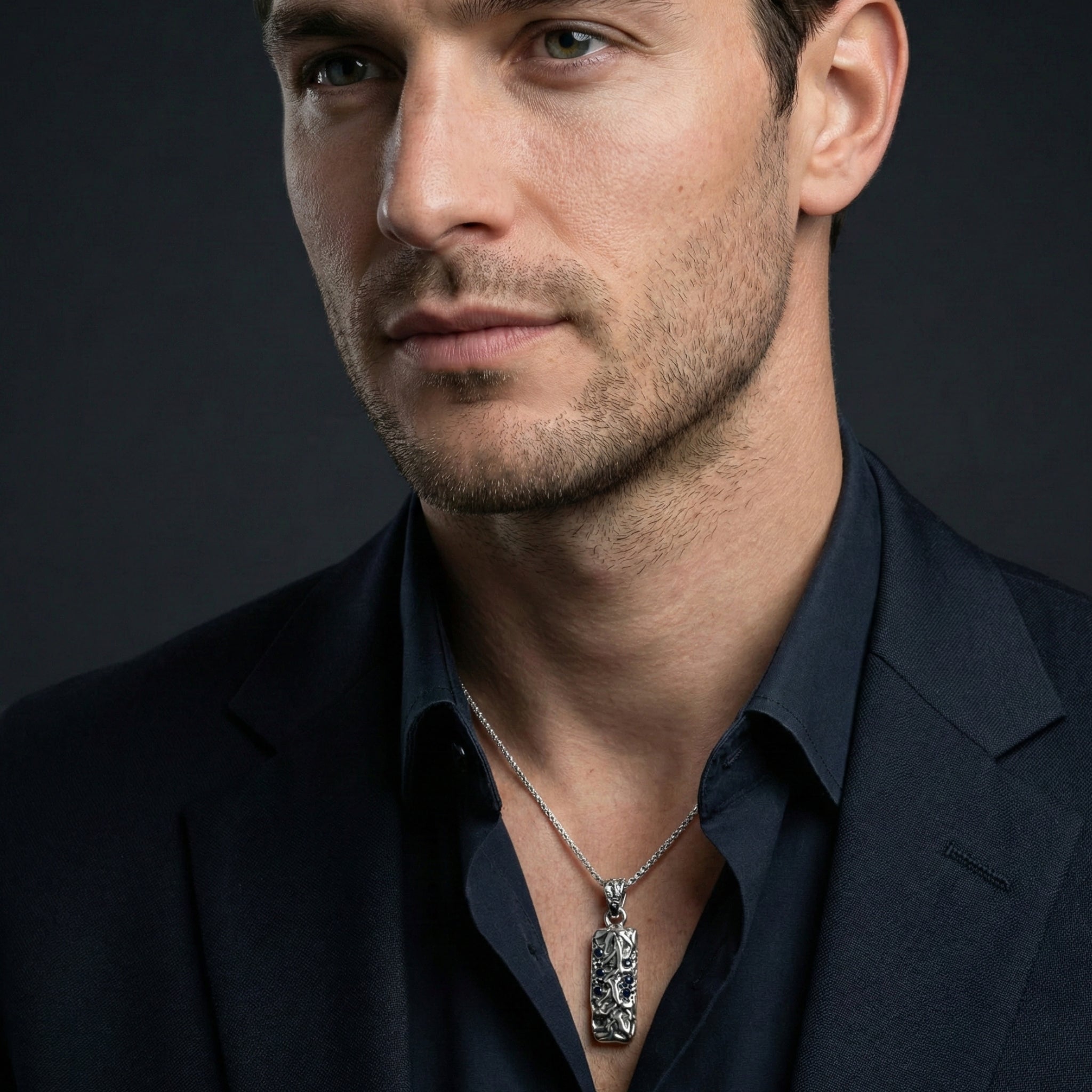 Blue Sapphire Sculpted Bar Pendant – 925 Sterling Silver