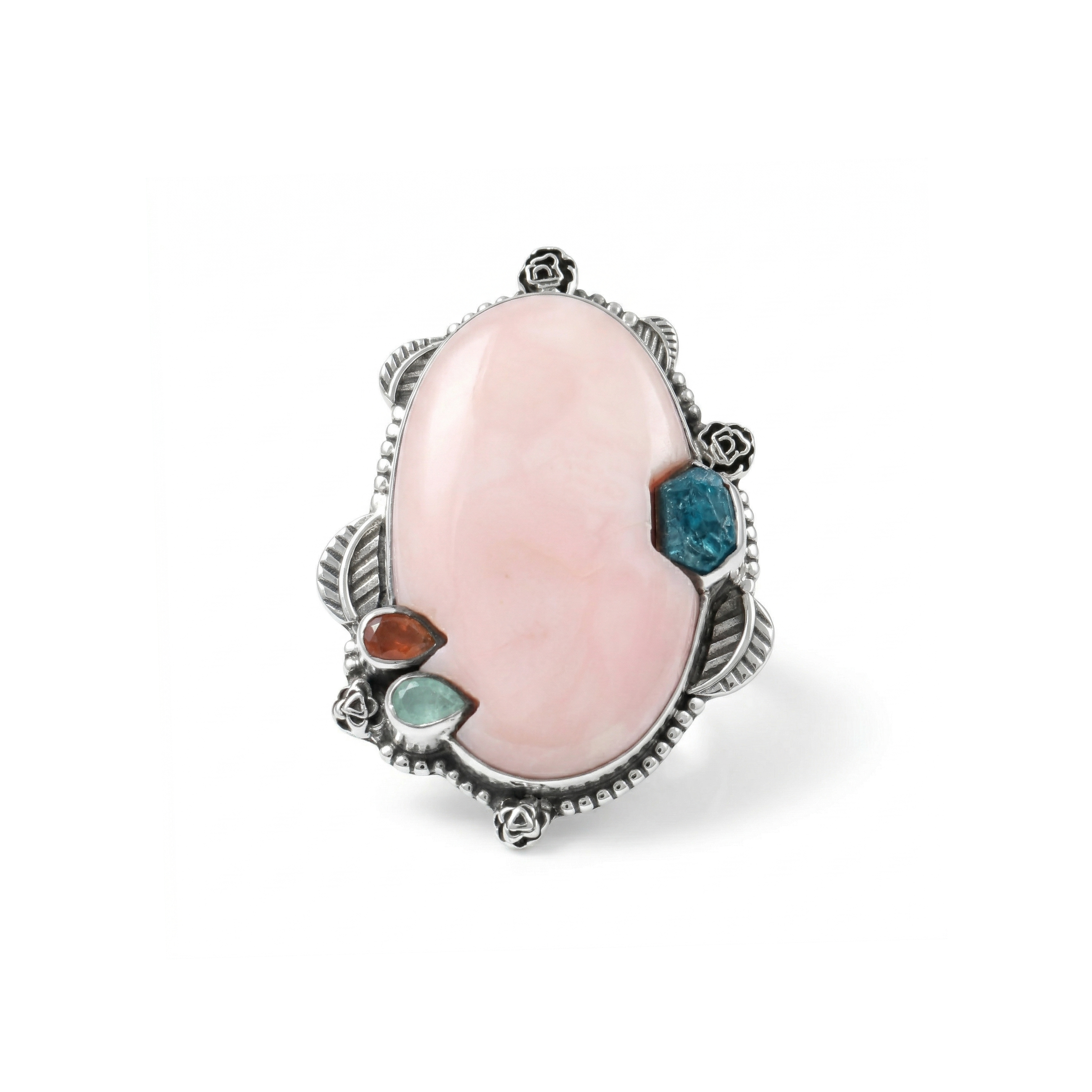 Blush Aura Pink Opal Multi-Stone Statement Ring – 925 Sterling Silver