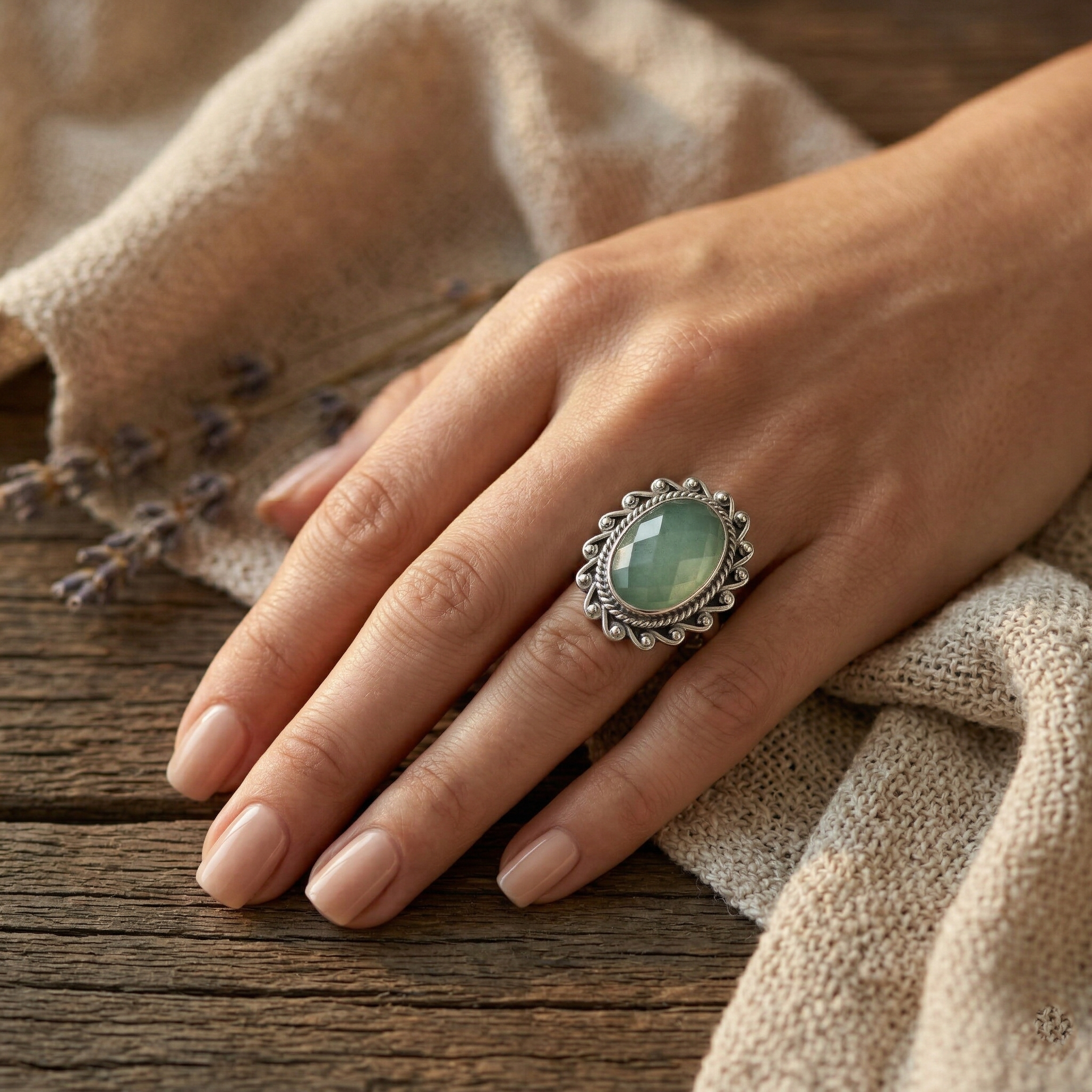 Mint Radiance Green Chalcedony Statement Ring – 925 Sterling Silver