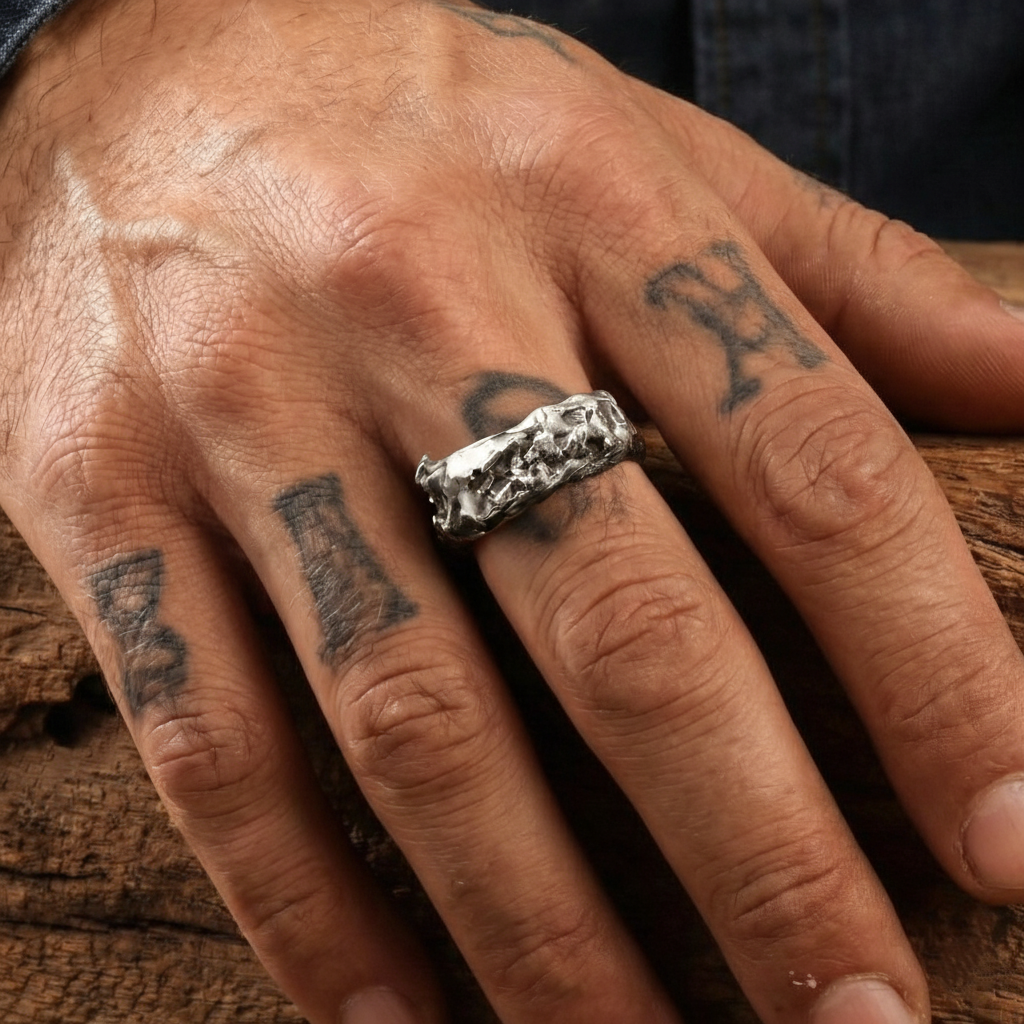 Raw Element Sculpted Band – 925 Sterling Silver