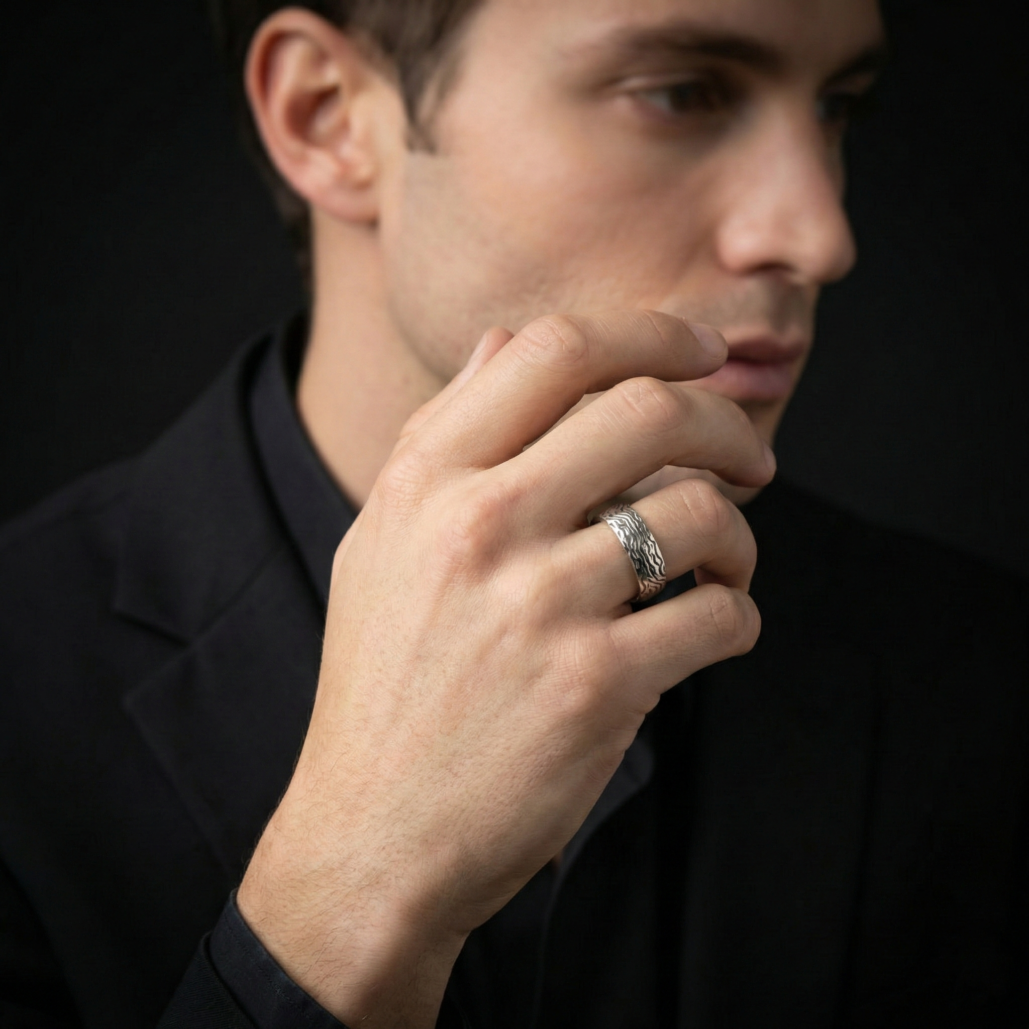 Tidal Flow Engraved Band – 925 Sterling Silver