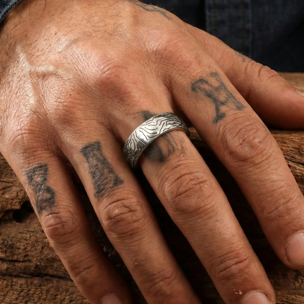 Tidal Flow Engraved Band – 925 Sterling Silver