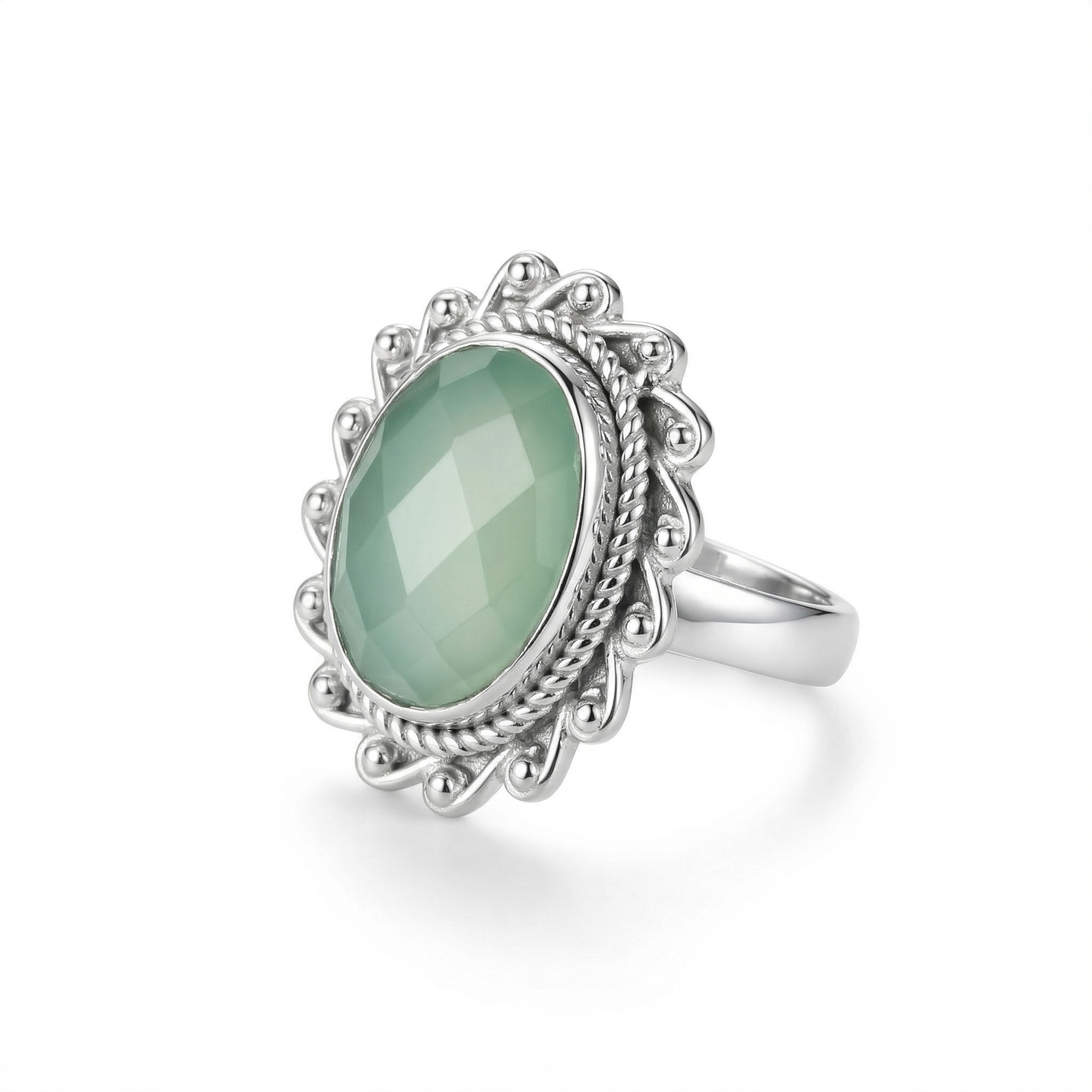 Mint Radiance Green Chalcedony Statement Ring – 925 Sterling Silver