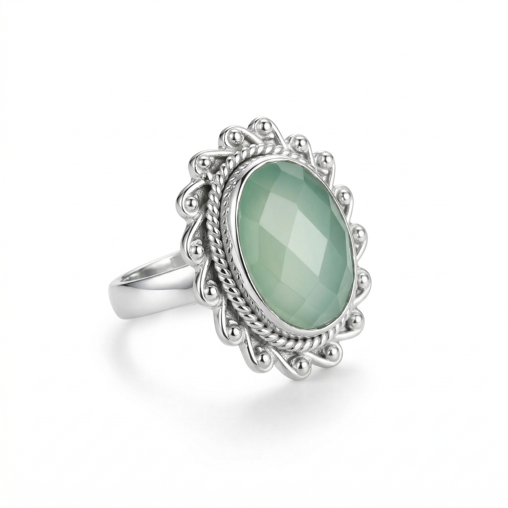 Mint Radiance Green Chalcedony Statement Ring – 925 Sterling Silver