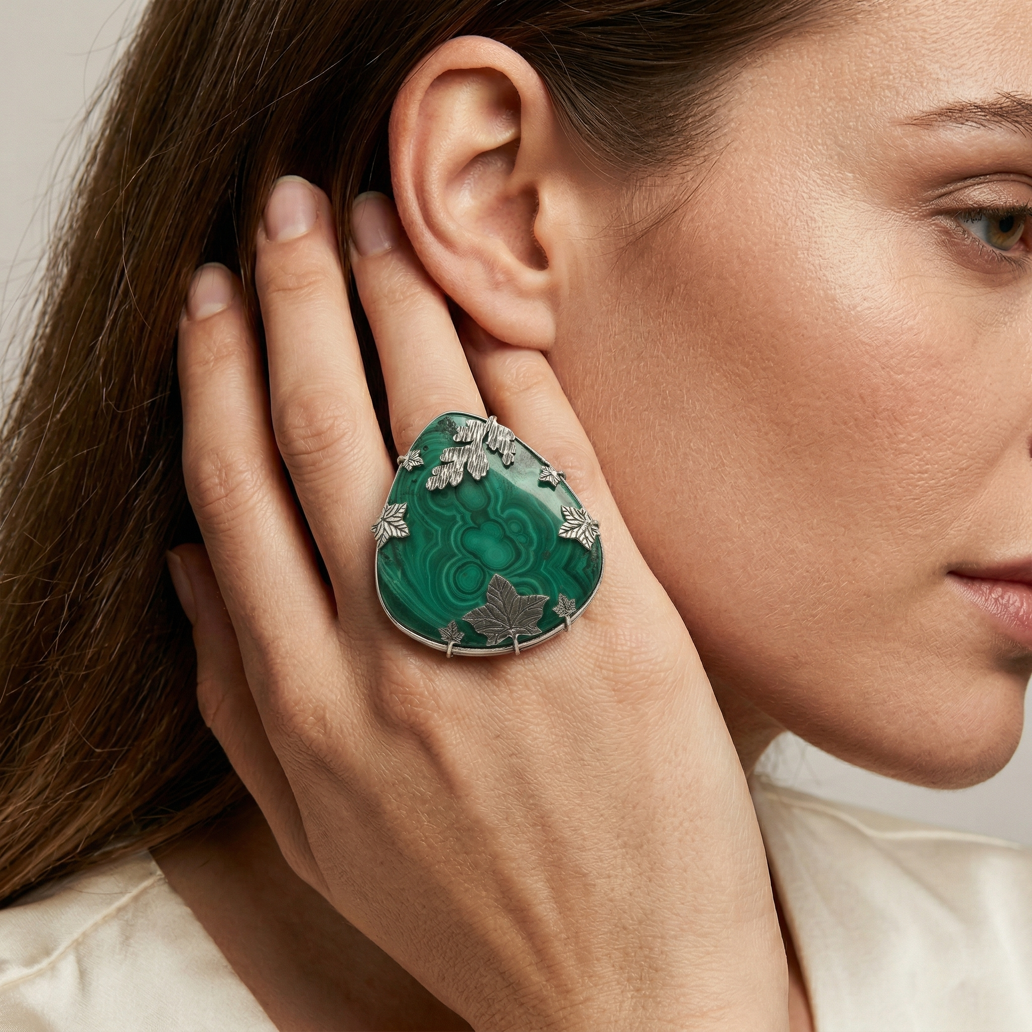 Forest Charm Malachite Statement Ring – 925 Sterling Silver