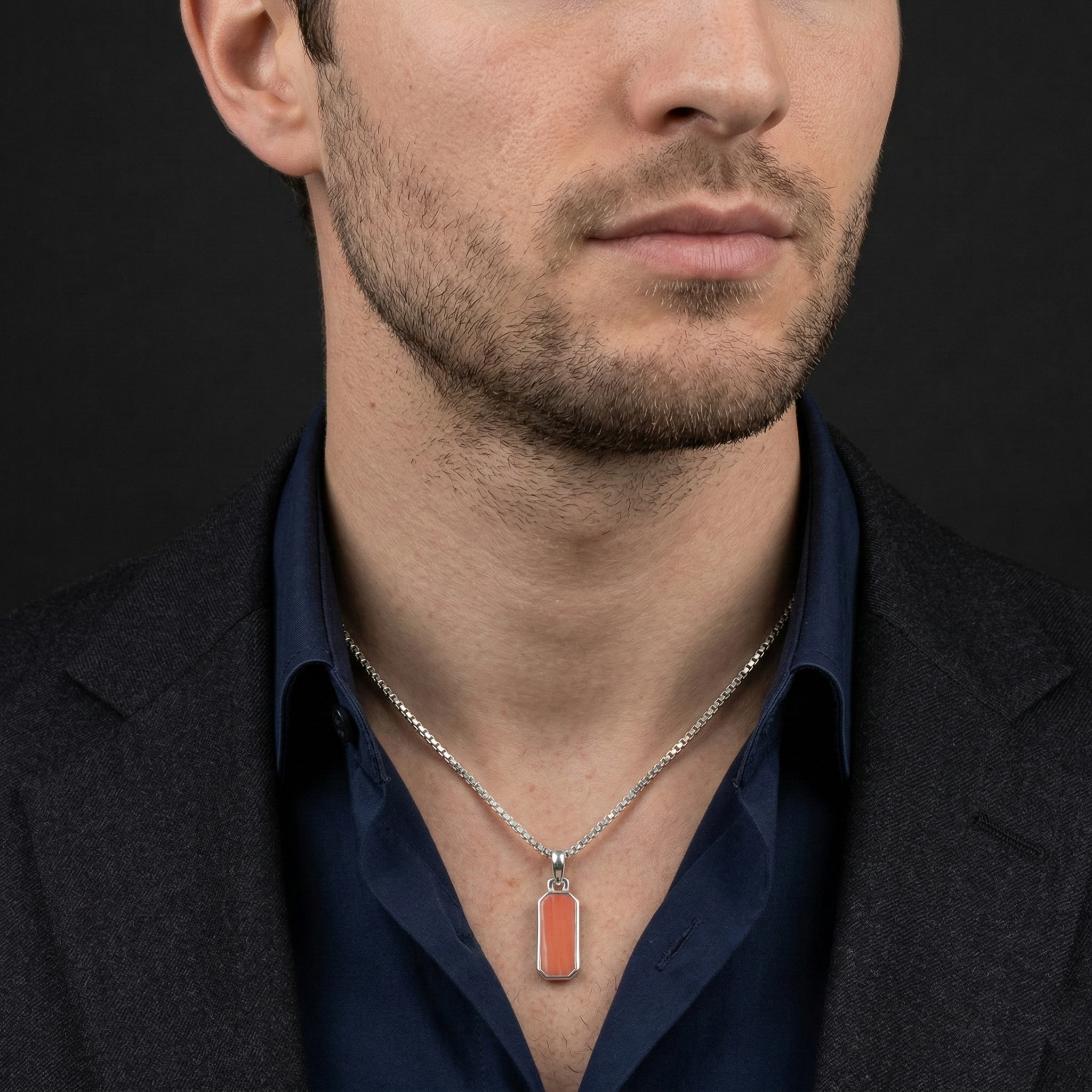 Rhodochrosite Bar Pendant – 925 Sterling Silver