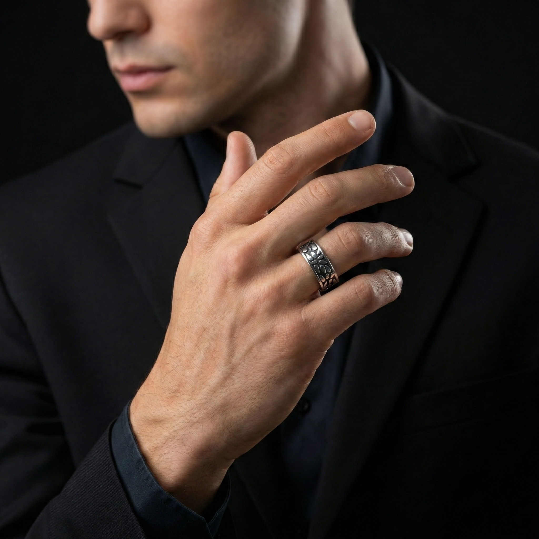 Abstract Leaf Pattern Ring – 925 Sterling Silver