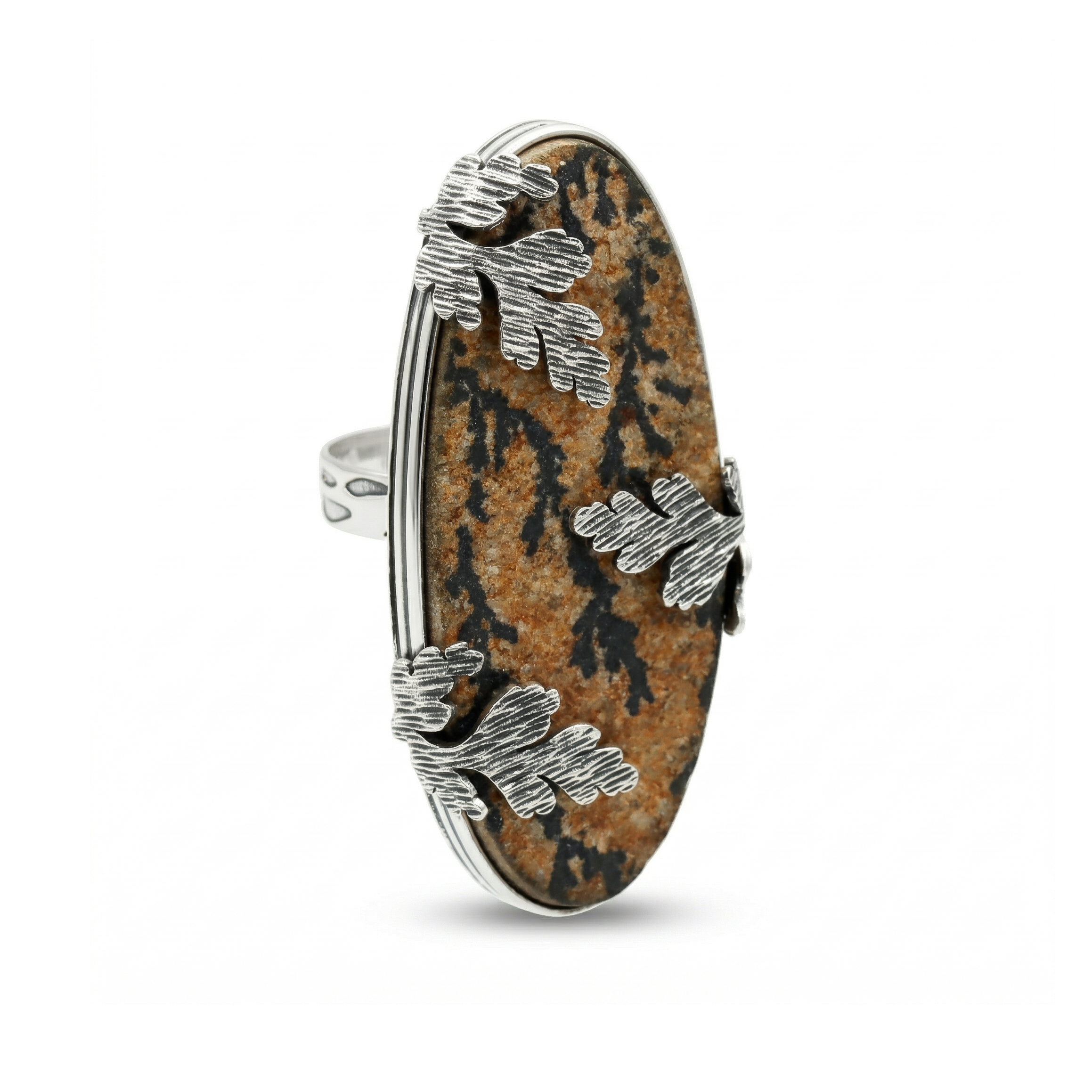 Earth Vein Peanut Wood Jasper Statement Ring – 925 Sterling Silver