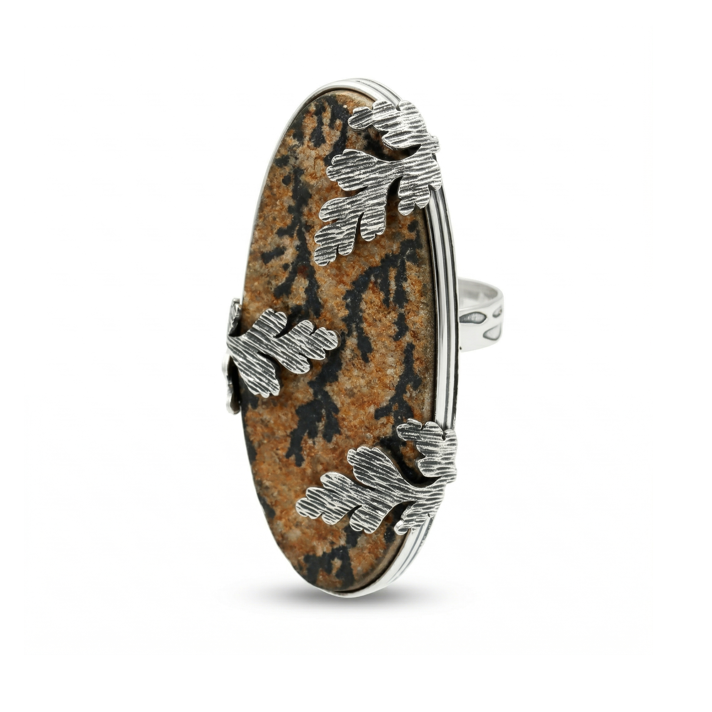 Earth Vein Peanut Wood Jasper Statement Ring – 925 Sterling Silver
