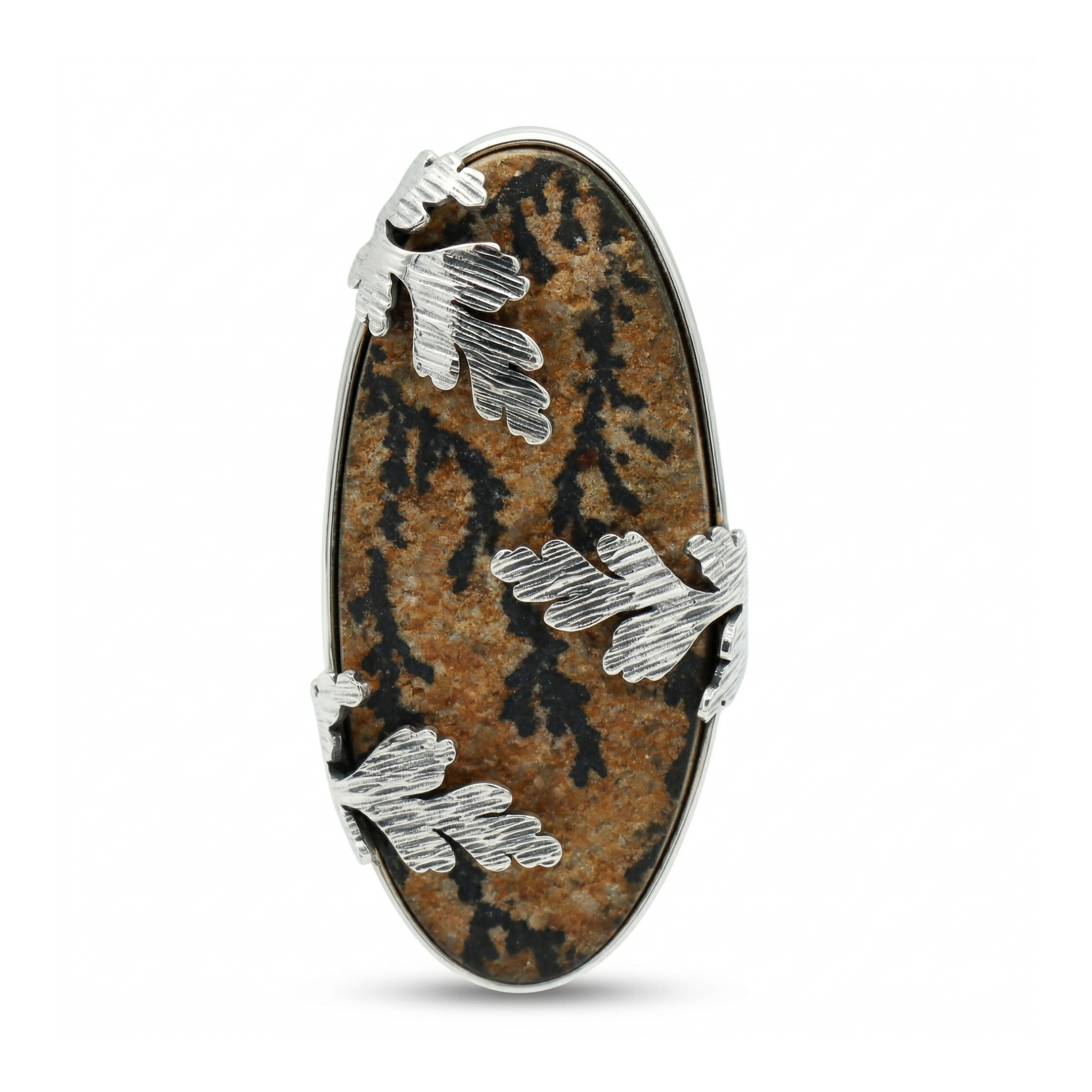 Earth Vein Peanut Wood Jasper Statement Ring – 925 Sterling Silver