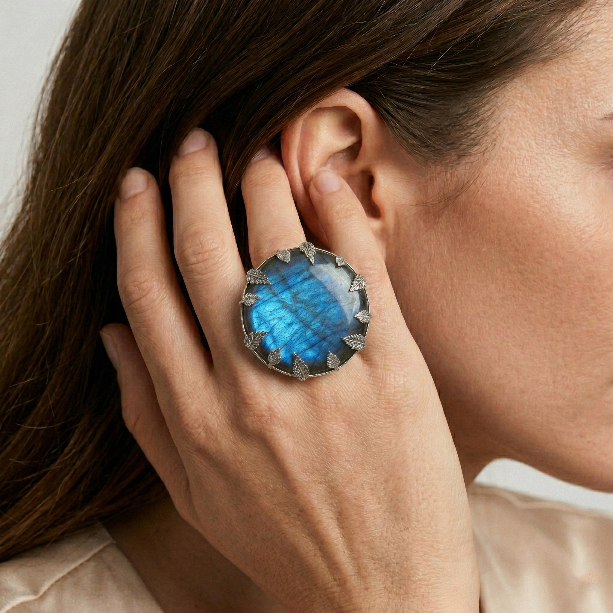 Midnight Glow Labradorite Statement Ring – 925 Sterling Silver