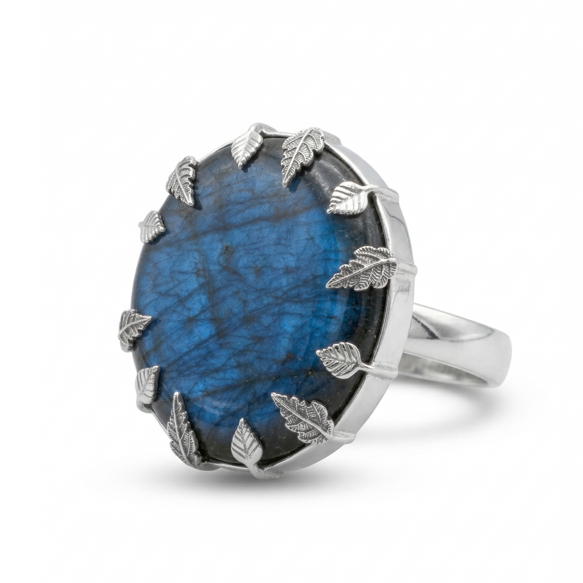 Midnight Glow Labradorite Statement Ring – 925 Sterling Silver
