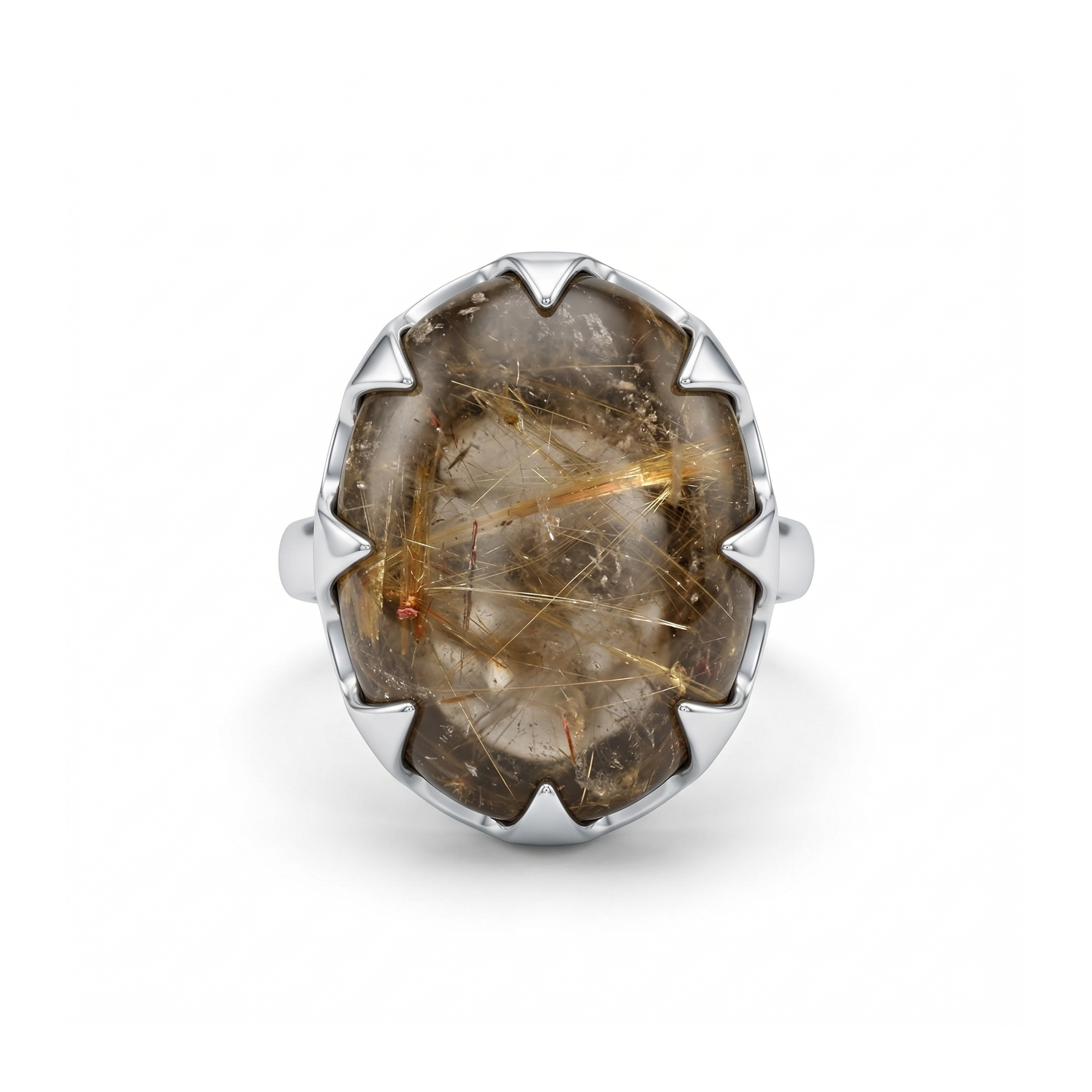 Solar Vein Golden Rutilated Quartz Statement Ring – 925 Sterling Silver