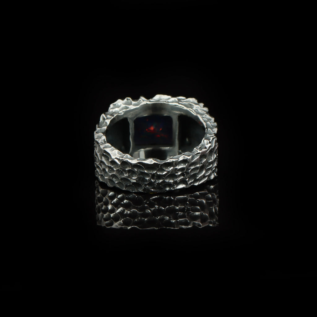 Obsidian Ember Black Opal Ring – 925 Sterling Silver